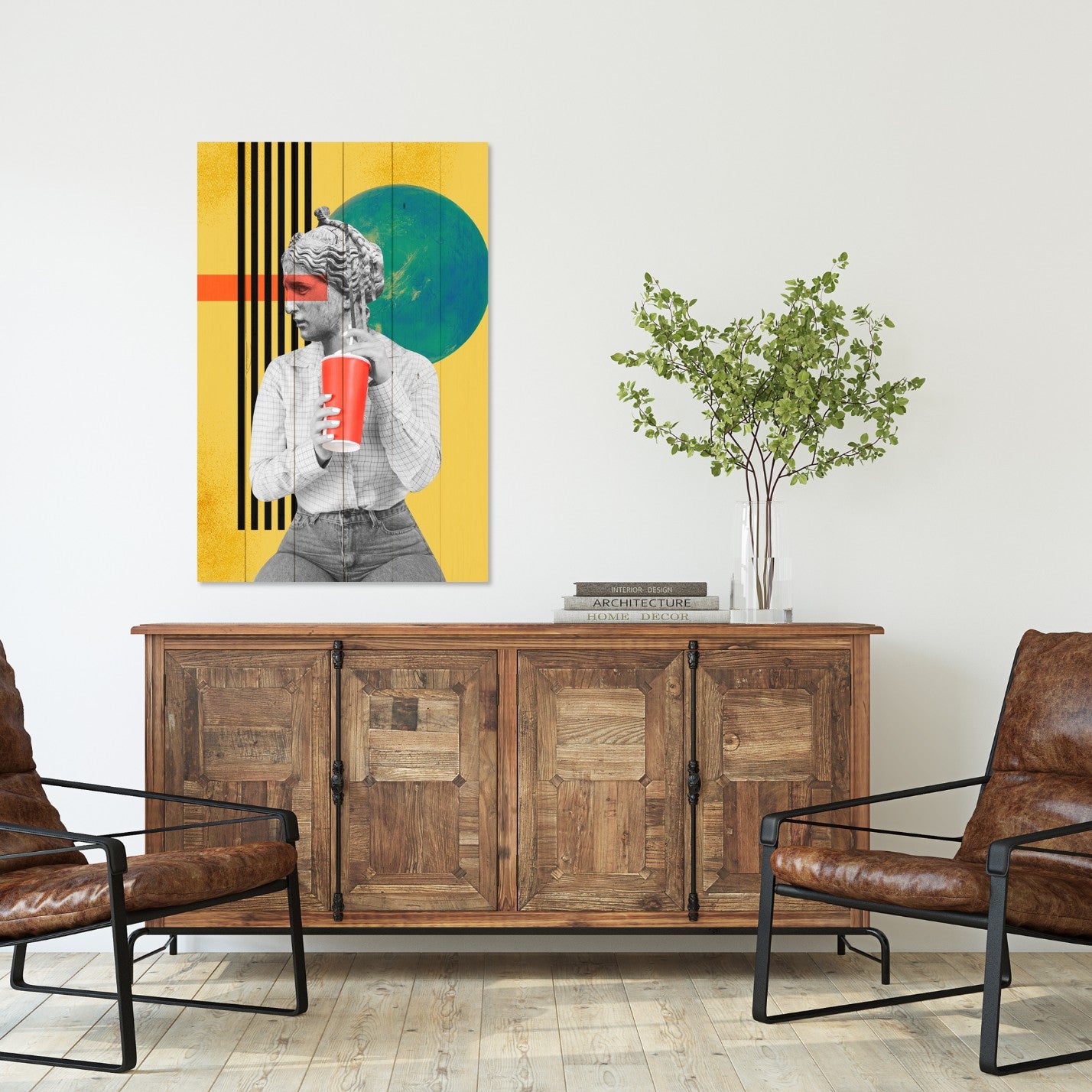 Obraz Wood Vintage Woman with Drink-40x60 cm