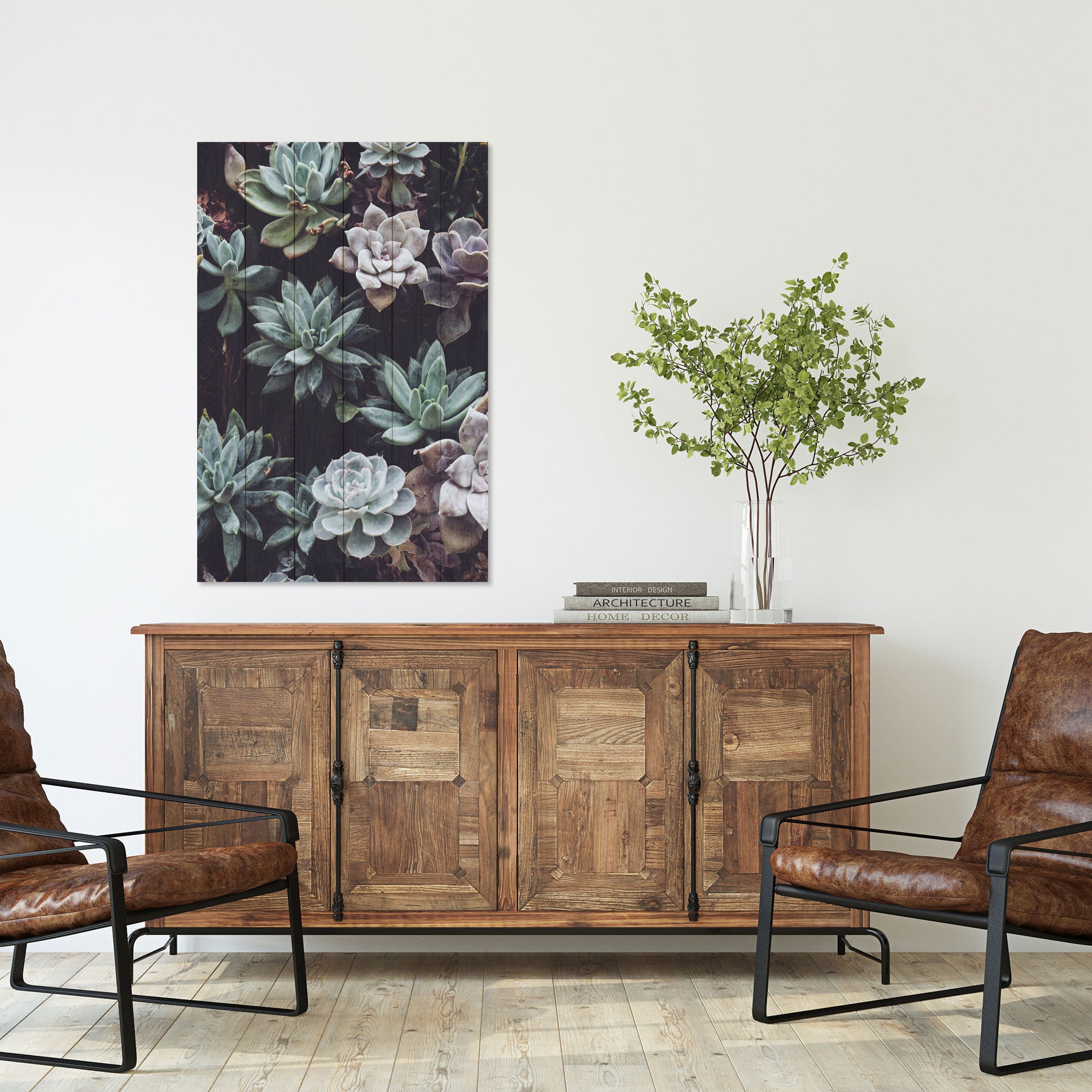 Obraz Wood Sukulenty-70x90 cm