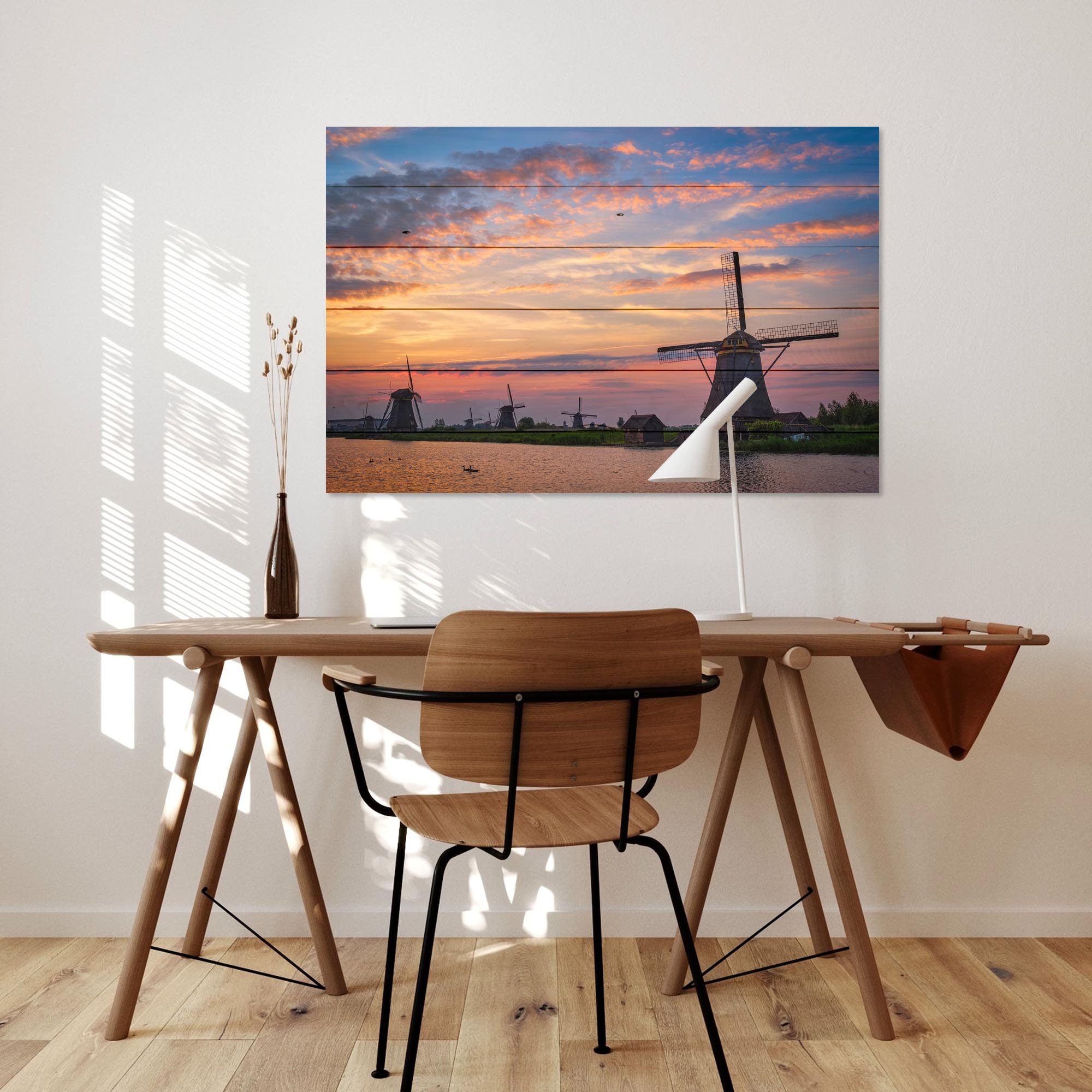 Wood Picture Sunset Over the Mill-40x60 cm