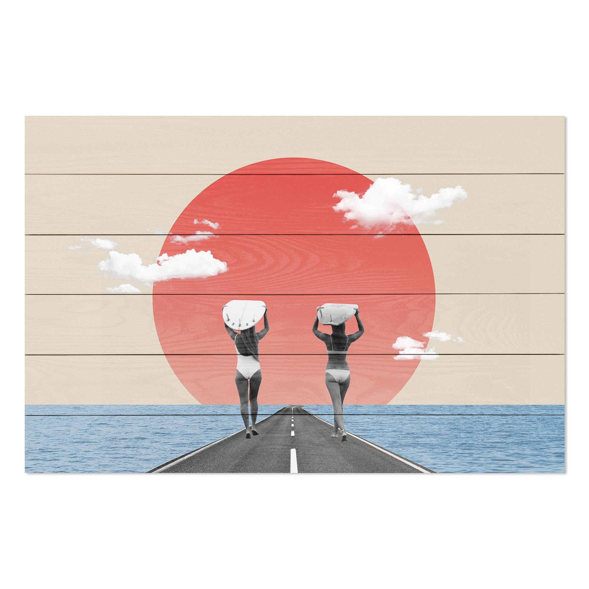 Wood Picture Vintage Collage Surfers Road-70x90 cm