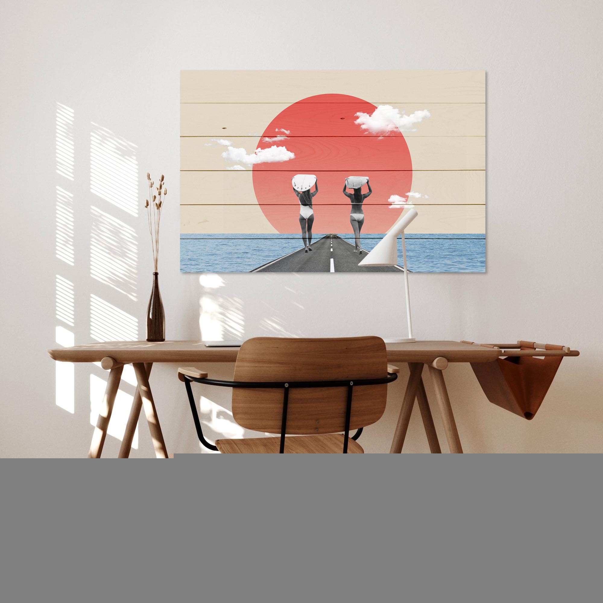 Wood Picture Vintage Collage Surfers Road-70x90 cm