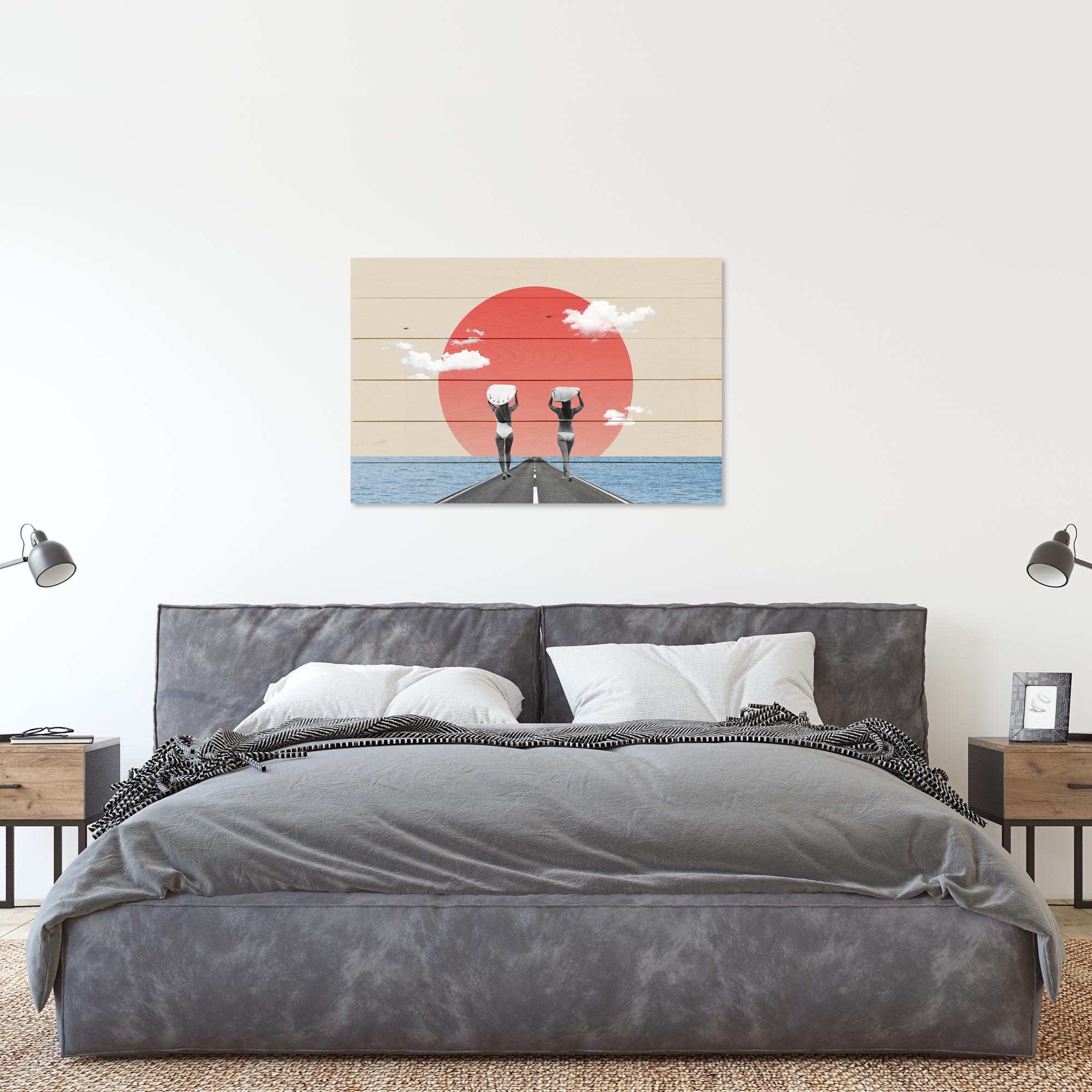 Wood Picture Vintage Collage Surfers Road-50x70 cm