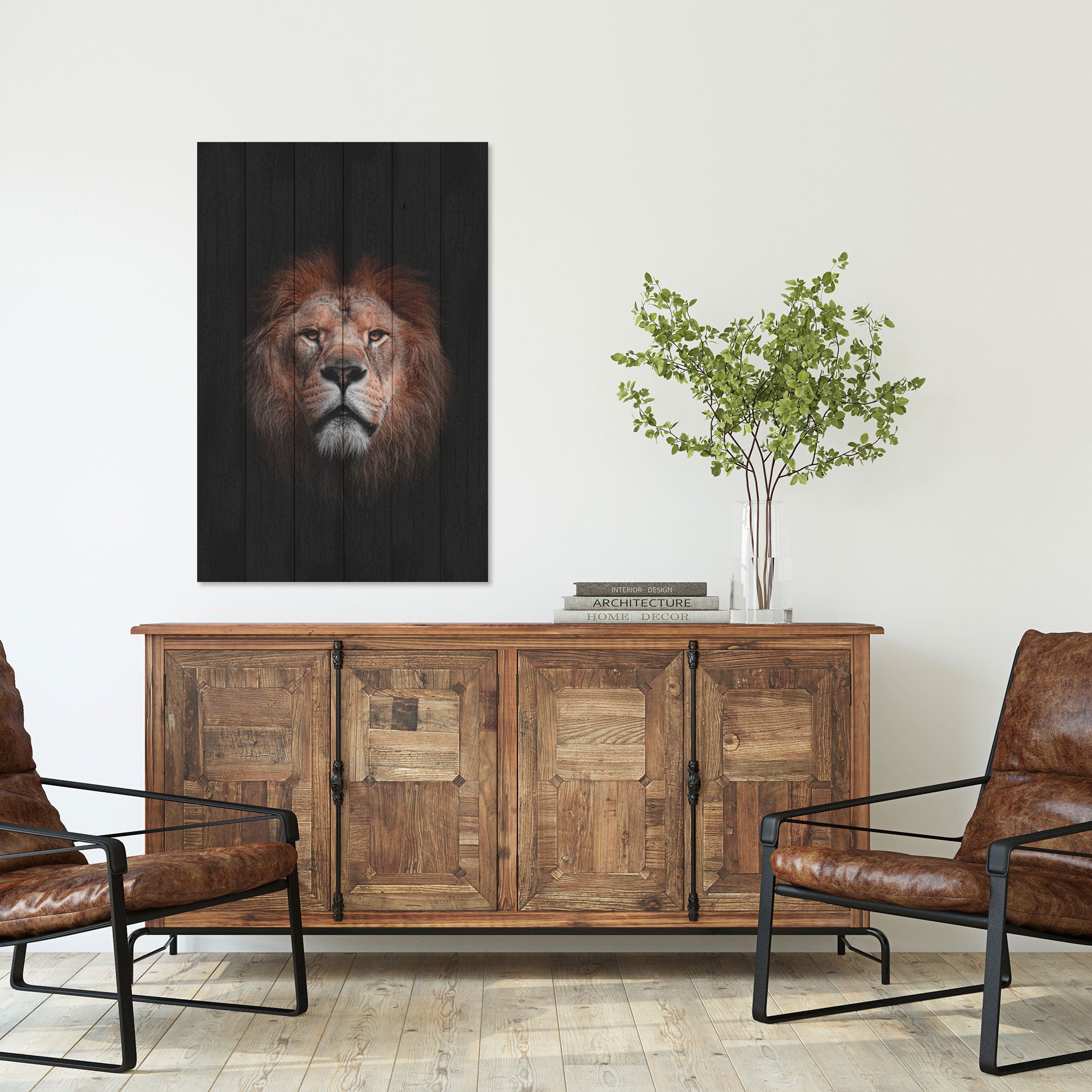 Obraz Wood Portrait of a Lion-50x70 cm