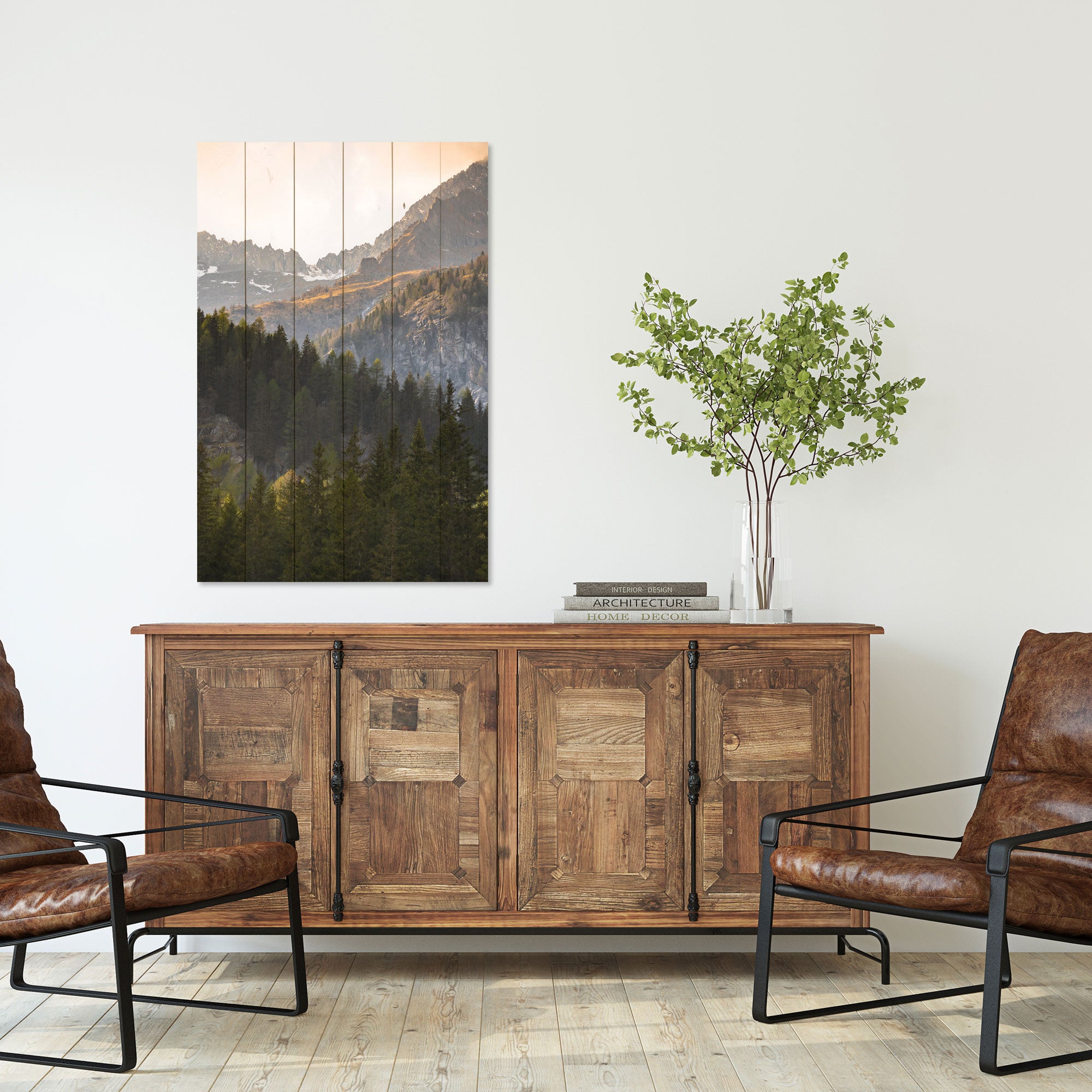 Obraz Wood Stromy v horách-40x60 cm