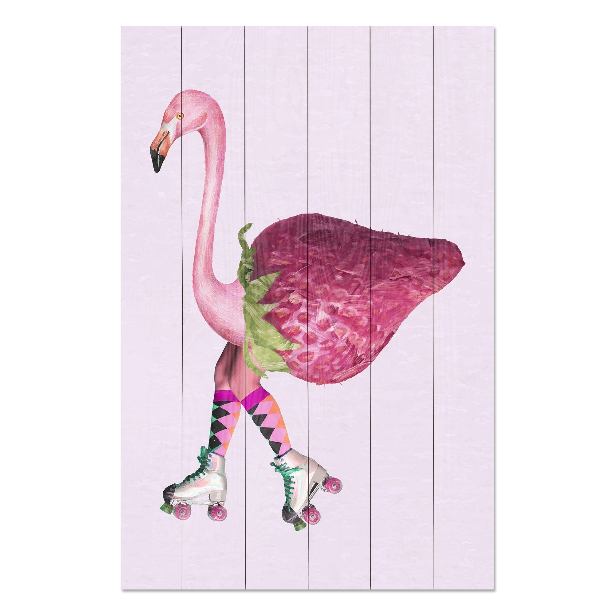 Obraz Wood Pink Flamingo with Strawberry-50x70 cm