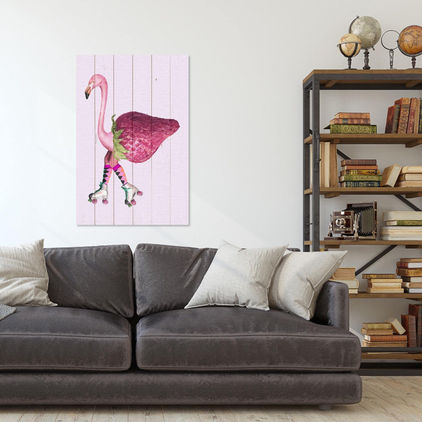 Obraz Wood Pink Flamingo with Strawberry-50x70 cm