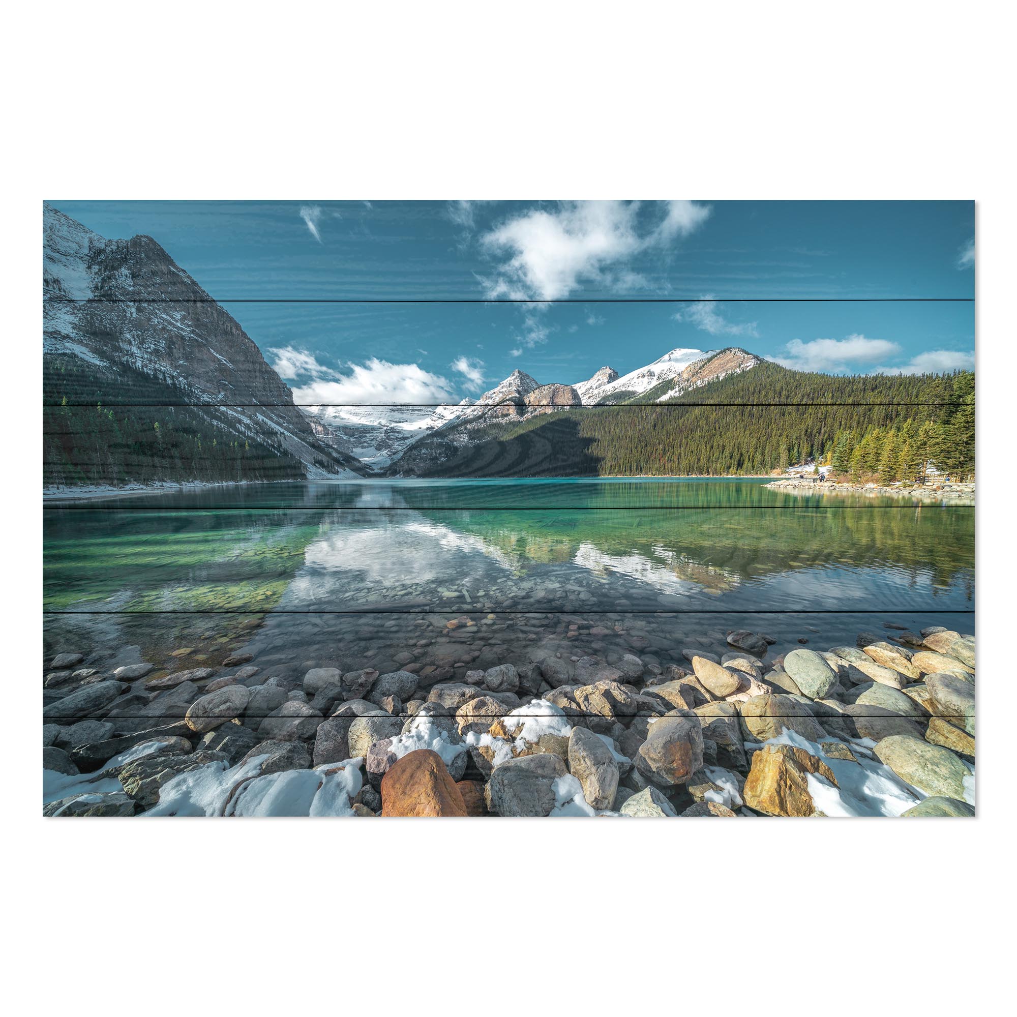 Wood Picture Turquoise Lake and Mountains-50x70 cm