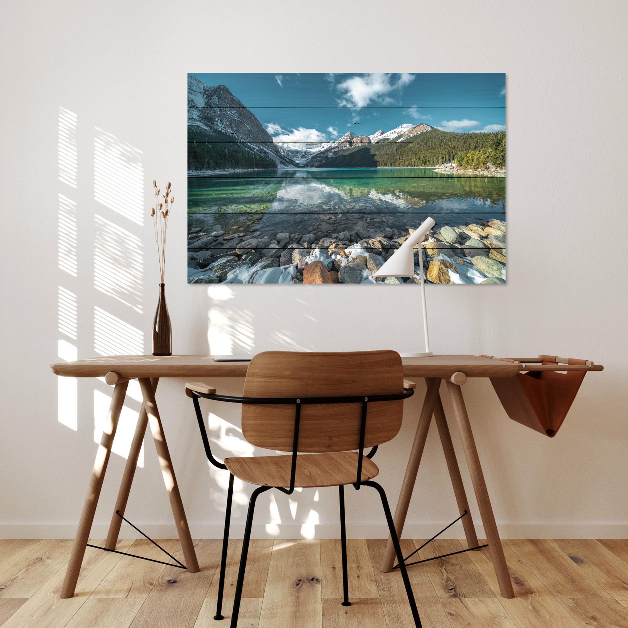 Wood Picture Turquoise Lake and Mountains-50x70 cm