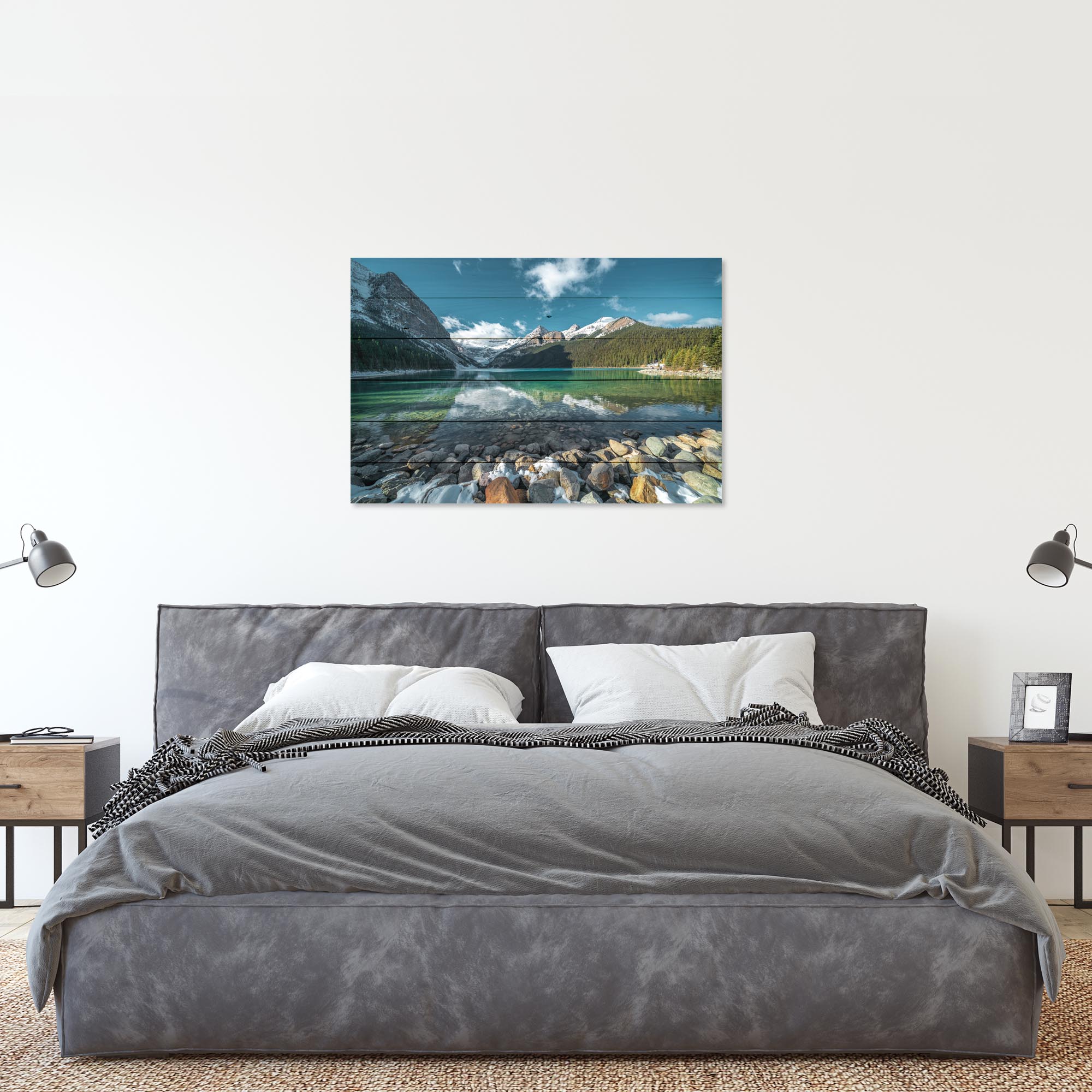 Wood Picture Turquoise Lake and Mountains-70x90 cm