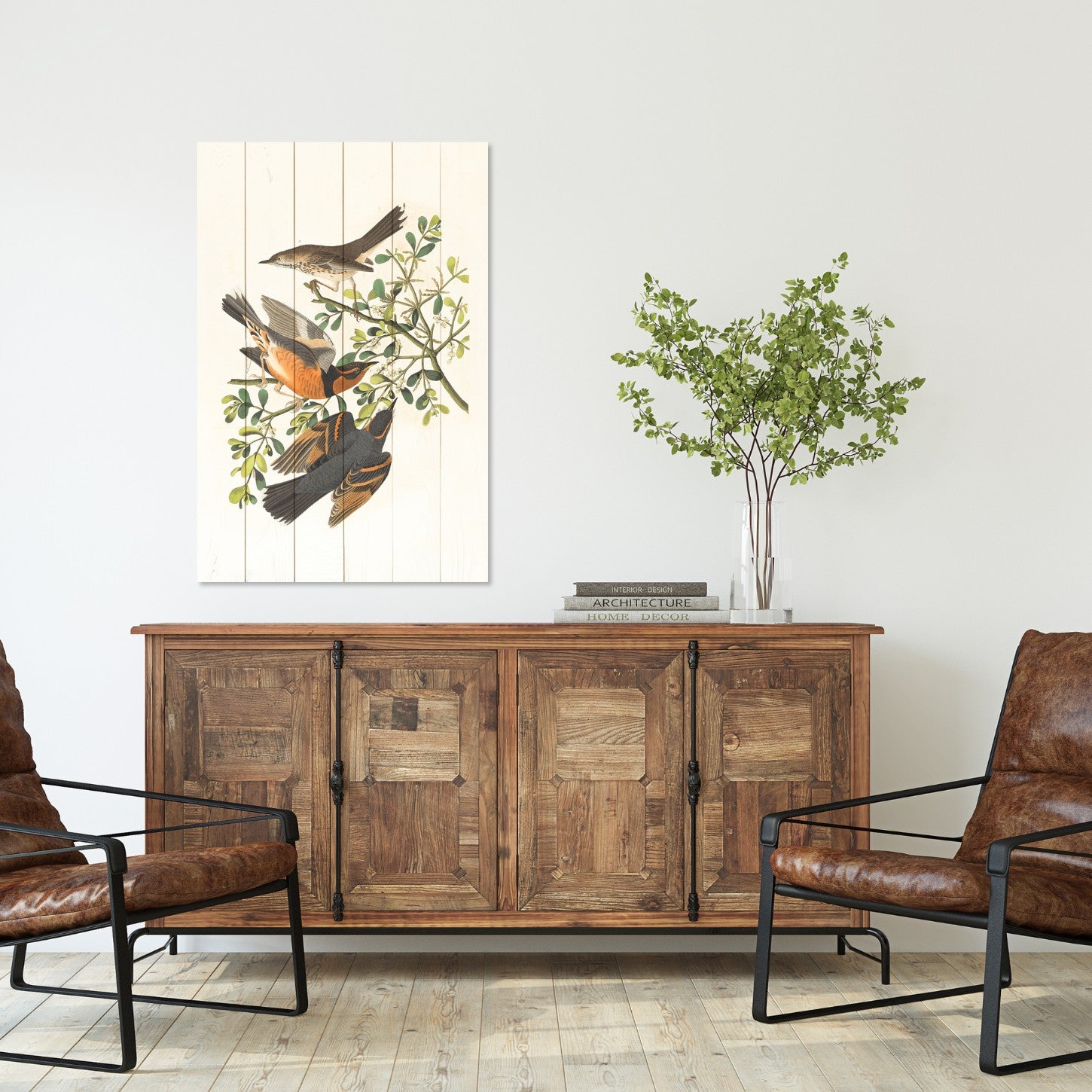 Wood Picture Three Birds on a Branch