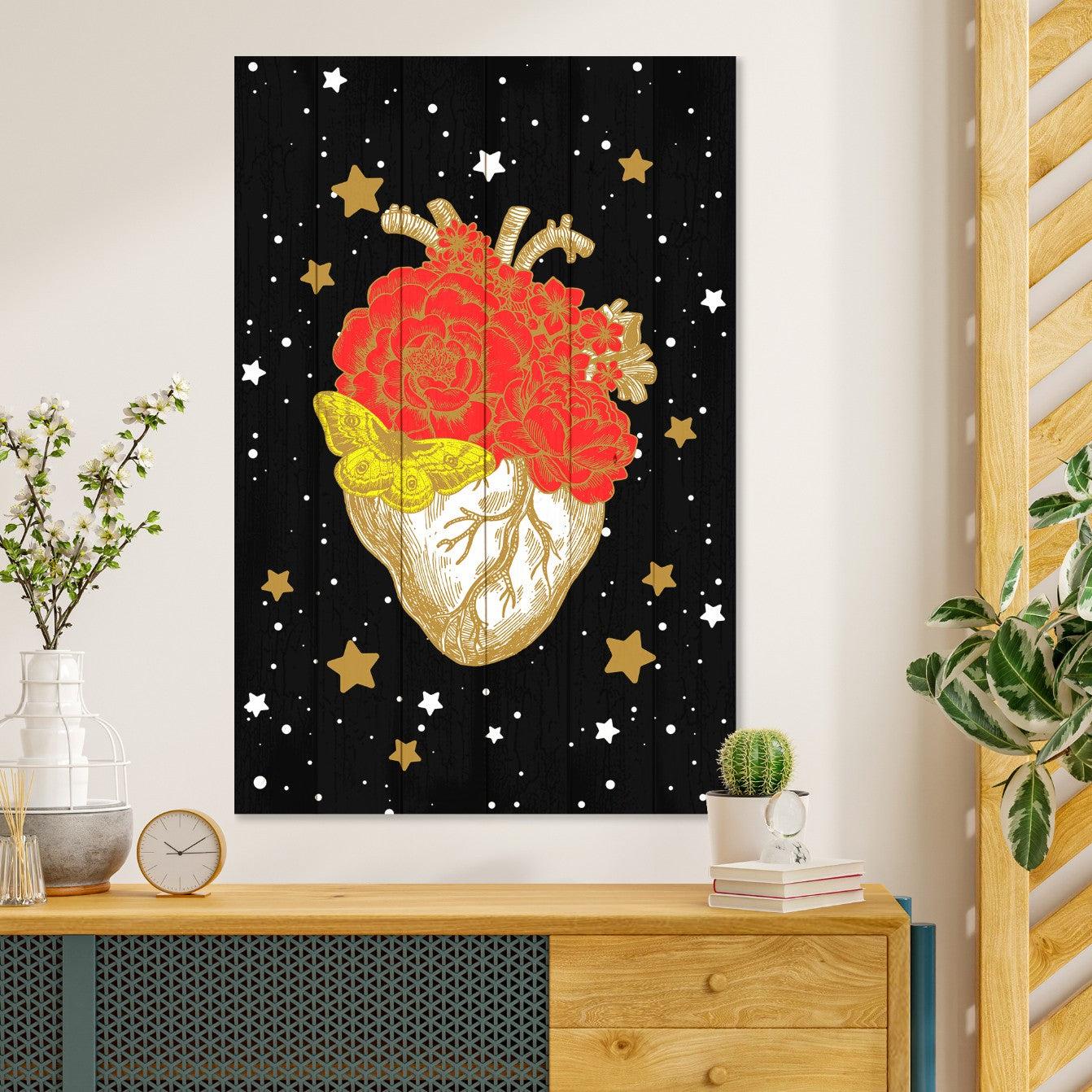 Bild Wood Herz in der Galaxie-50x70 cm