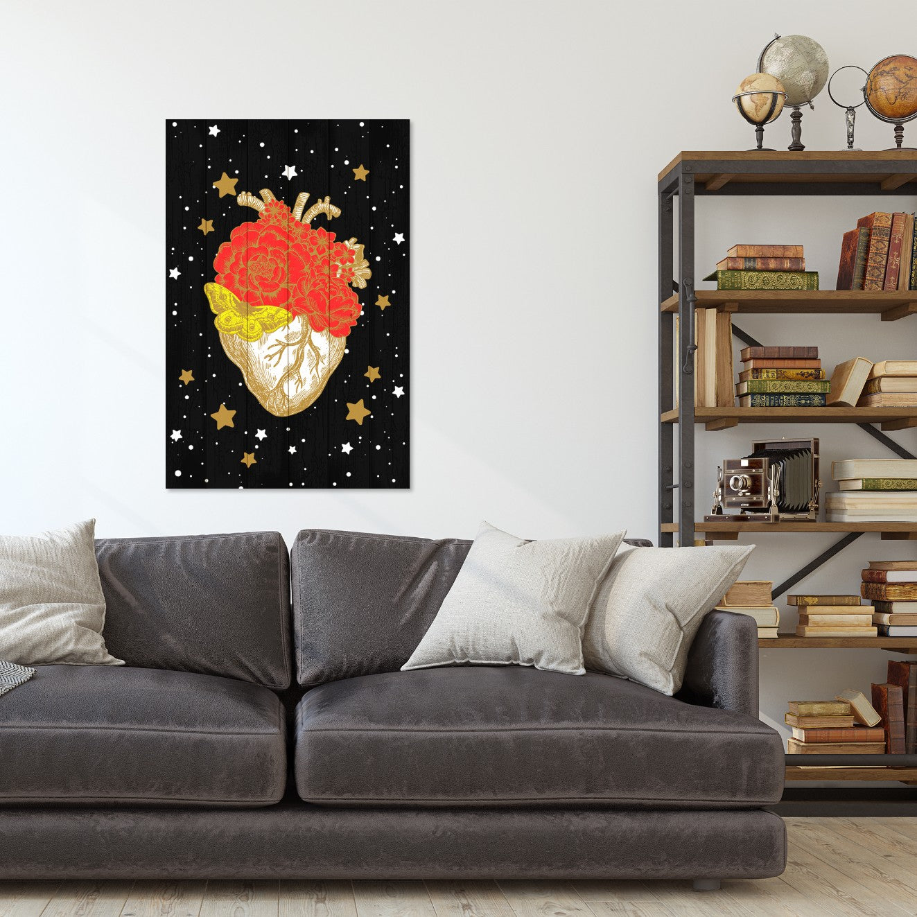 Bild Wood Herz in der Galaxie-50x70 cm