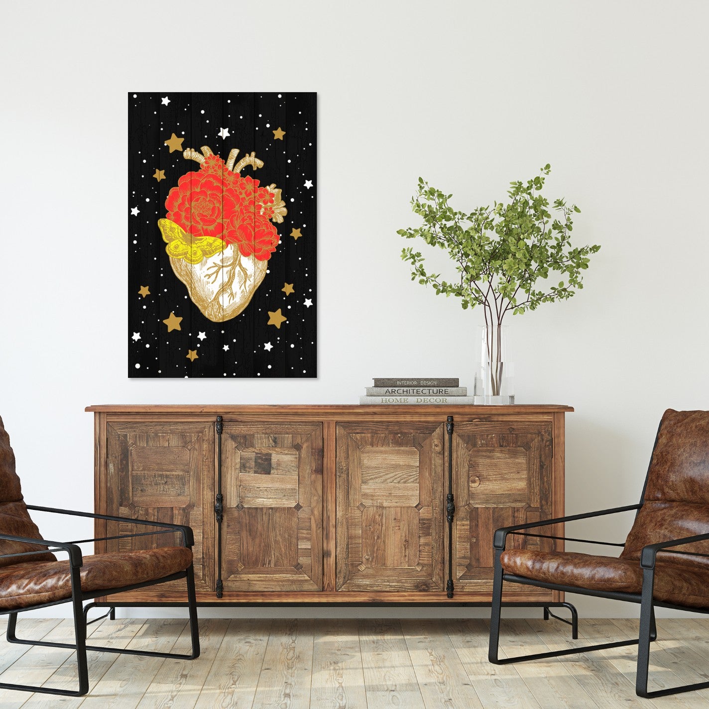 Bild Wood Herz in der Galaxie-50x70 cm