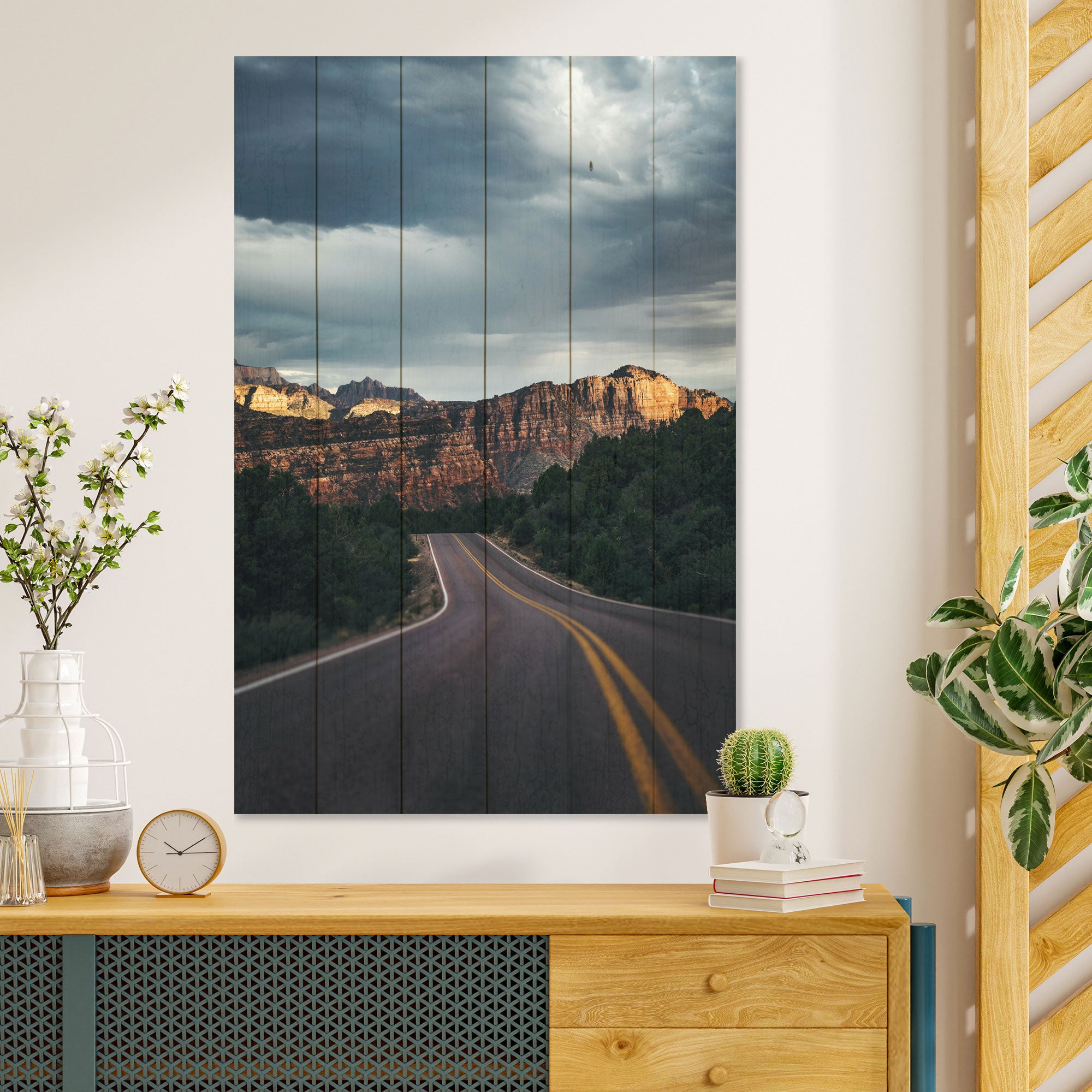 Wood Scenic Road in the Mountains Painting-60x90 cm