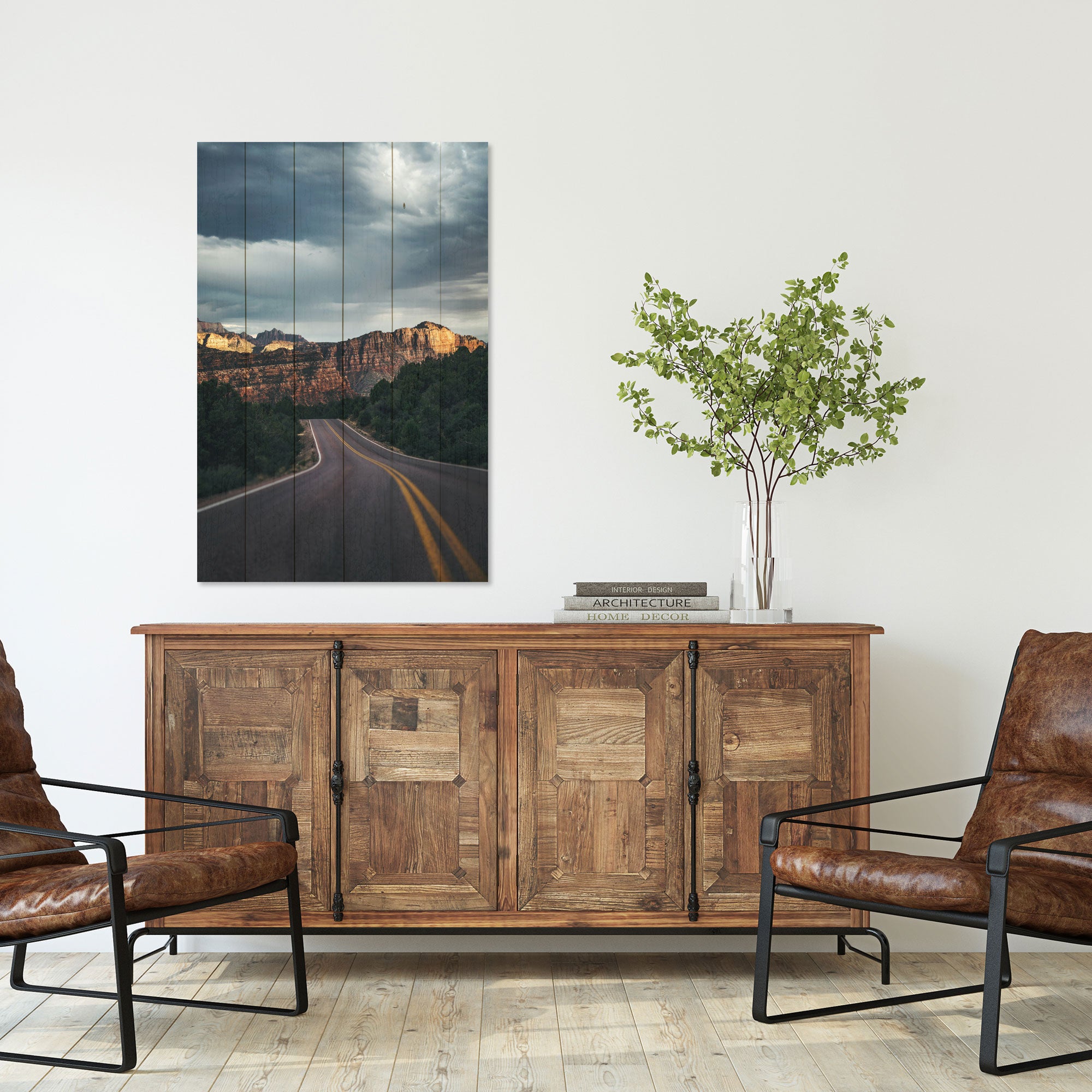 Wood Scenic Road in the Mountains Painting-30x40 cm