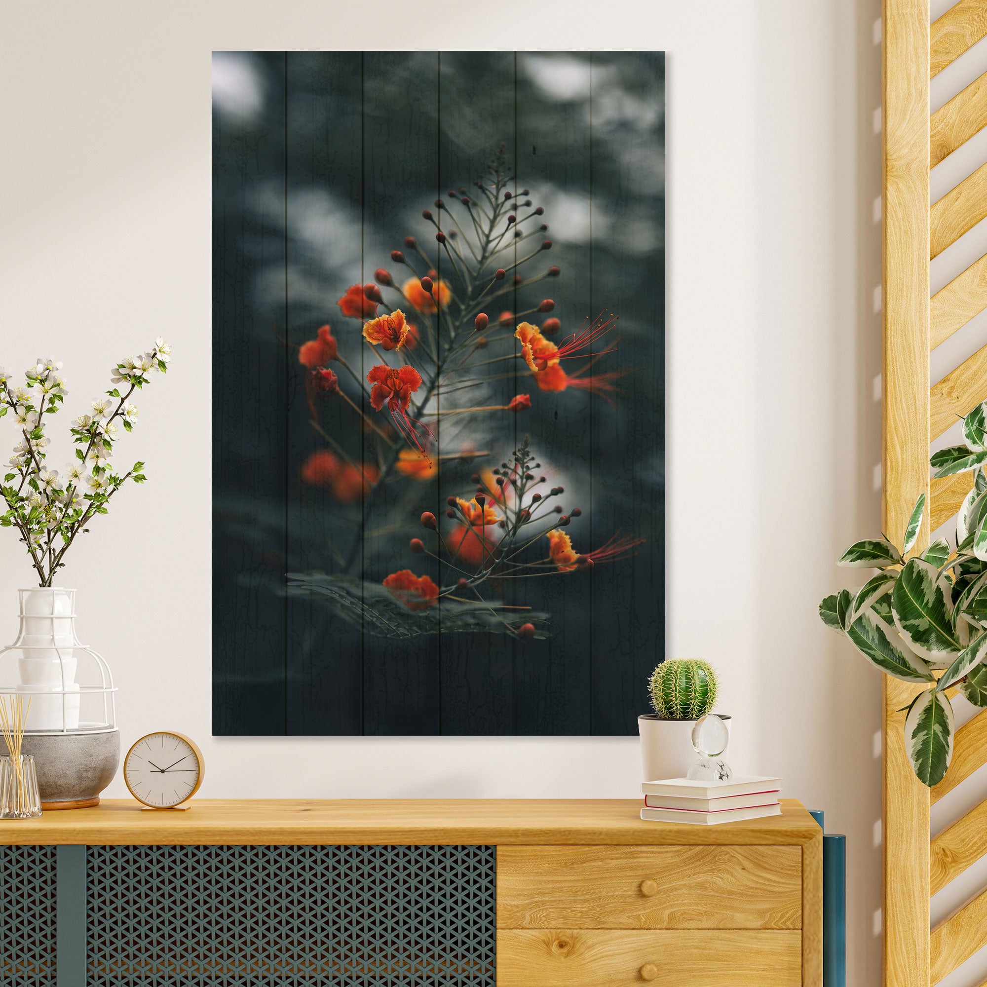 Obraz Wood Malé oranžové kvety-40x60 cm