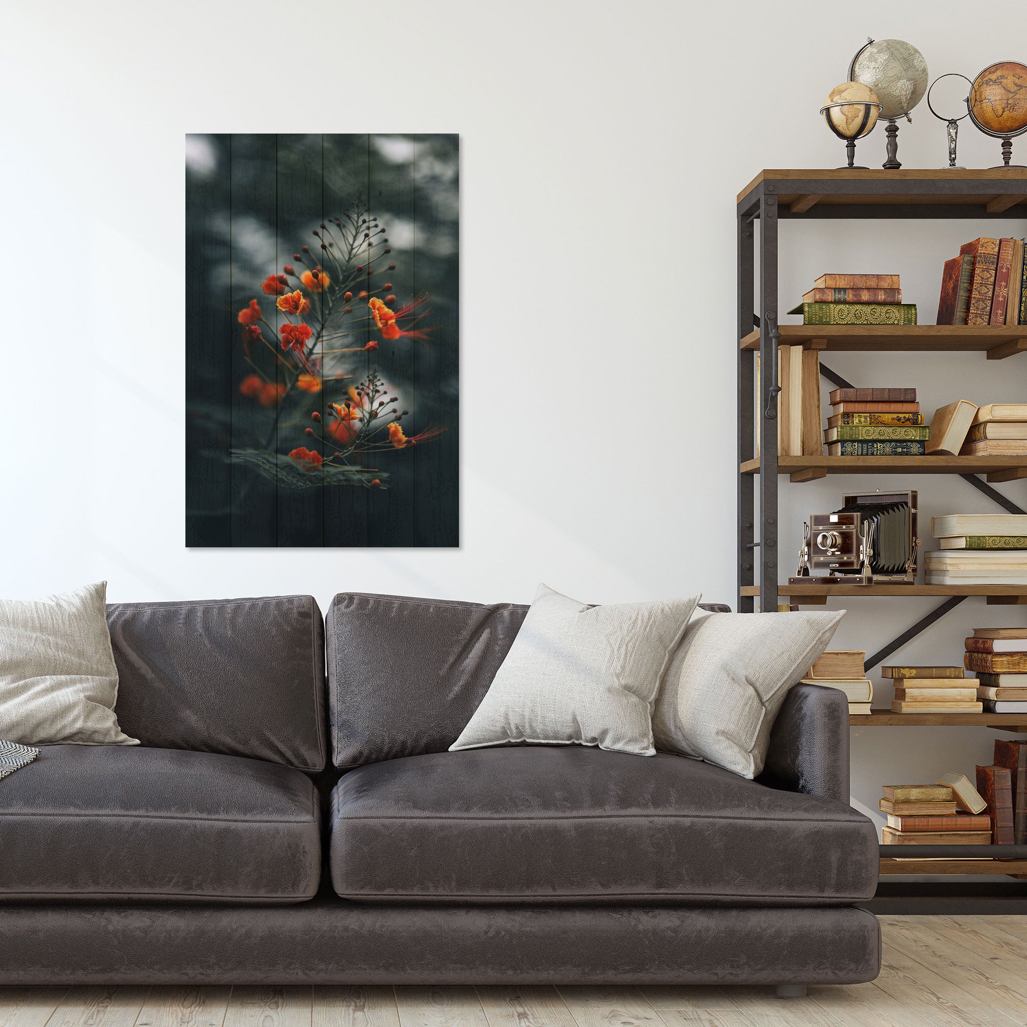 Obraz Wood Malé oranžové kvety-40x60 cm