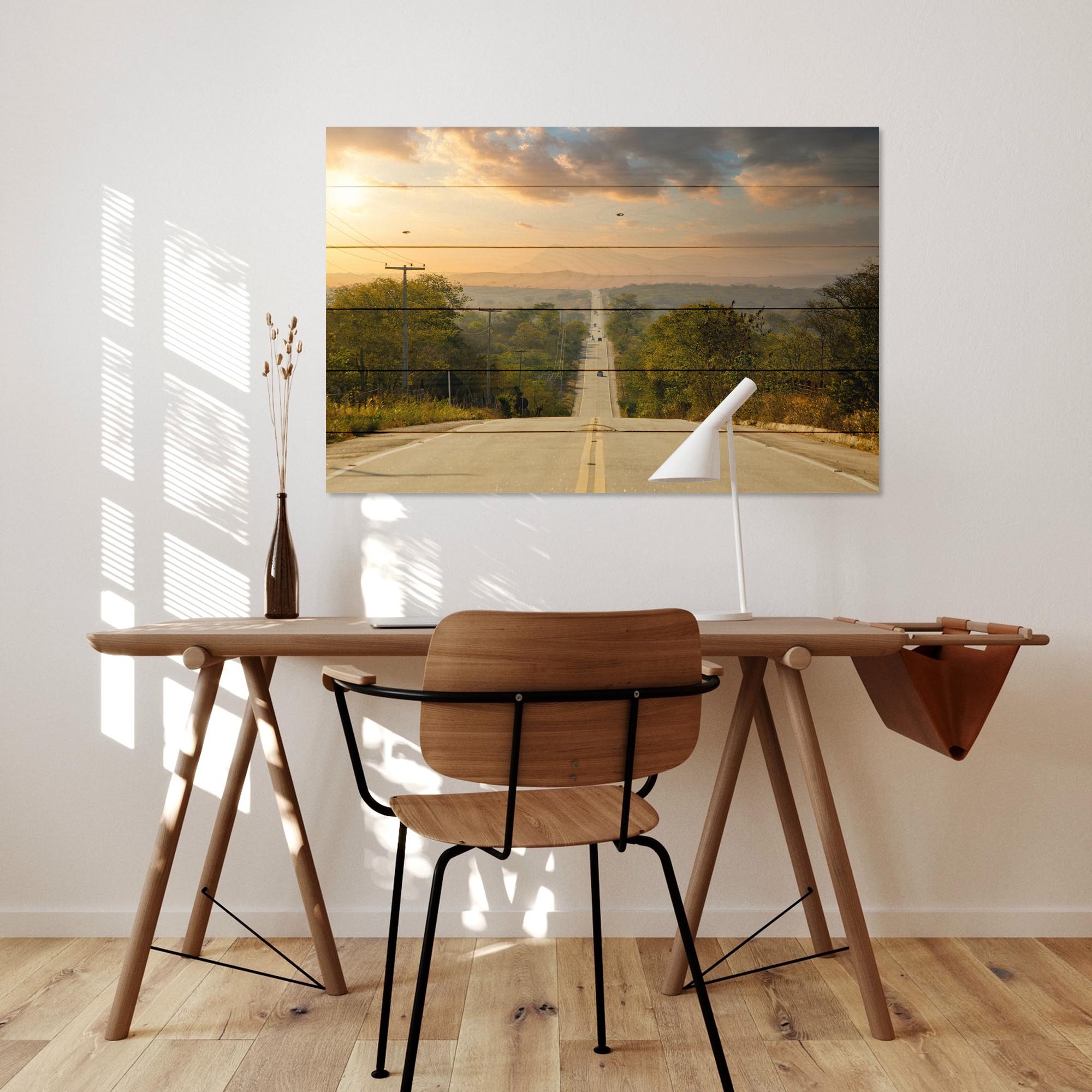 Obraz Wood Dlhá diaľnica lemovaná stromami-50x70 cm