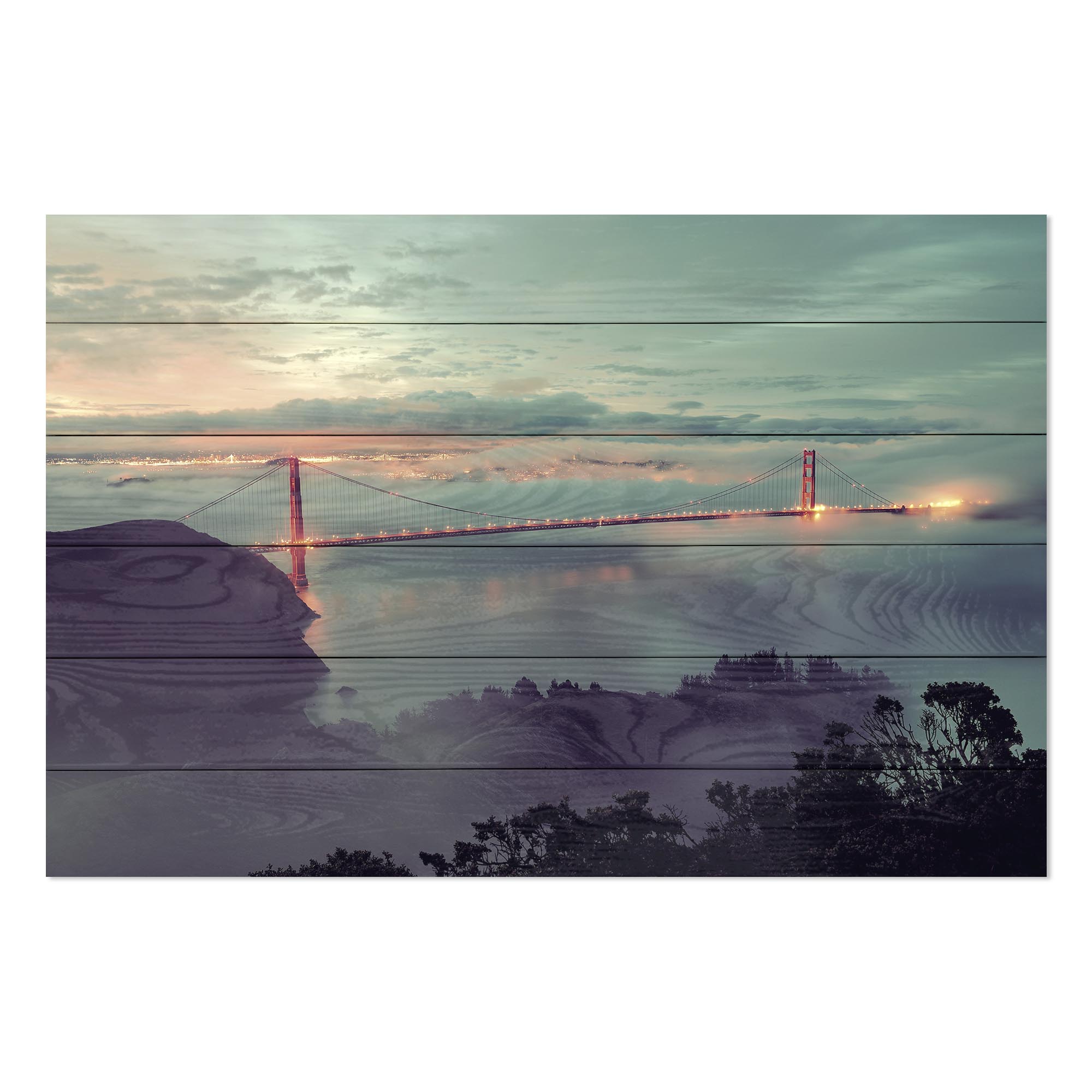 Wood Picture Golden Gate Bridge in the Mist-50x70 cm