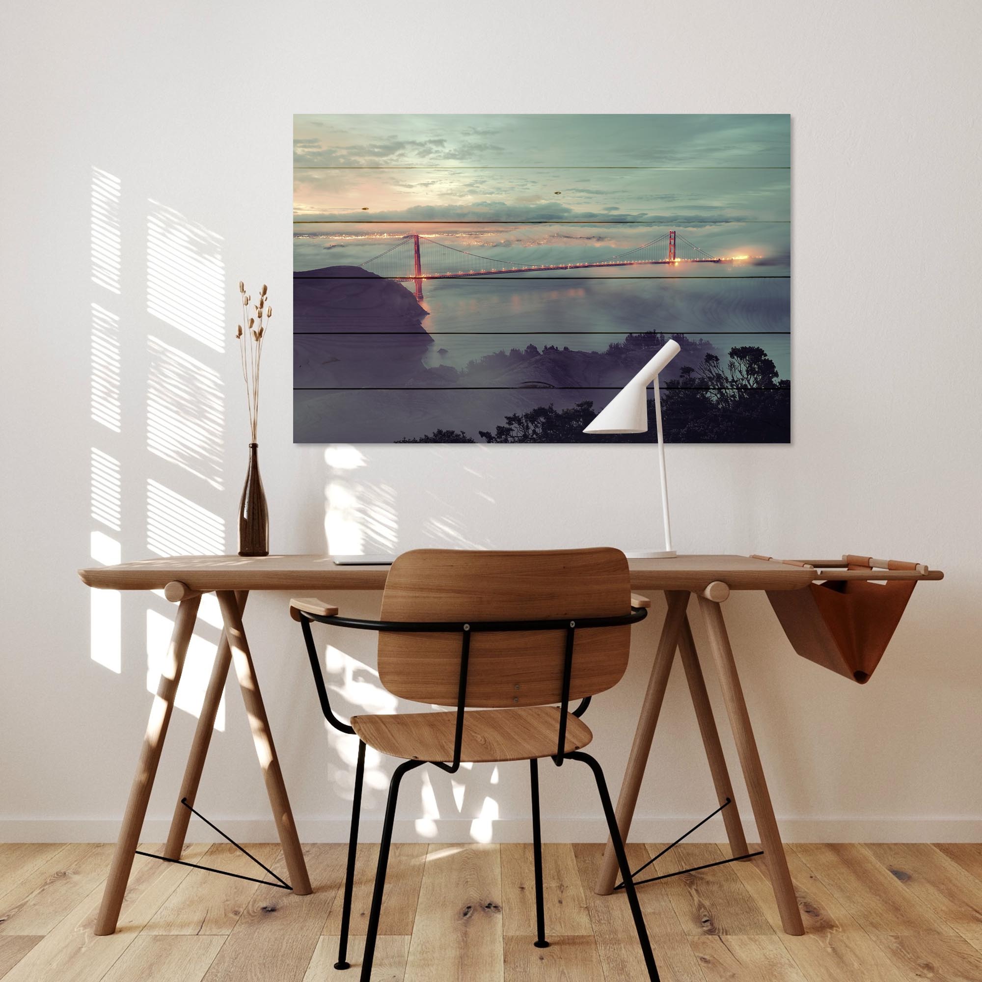 Wood Picture Golden Gate Bridge in the Mist-50x70 cm