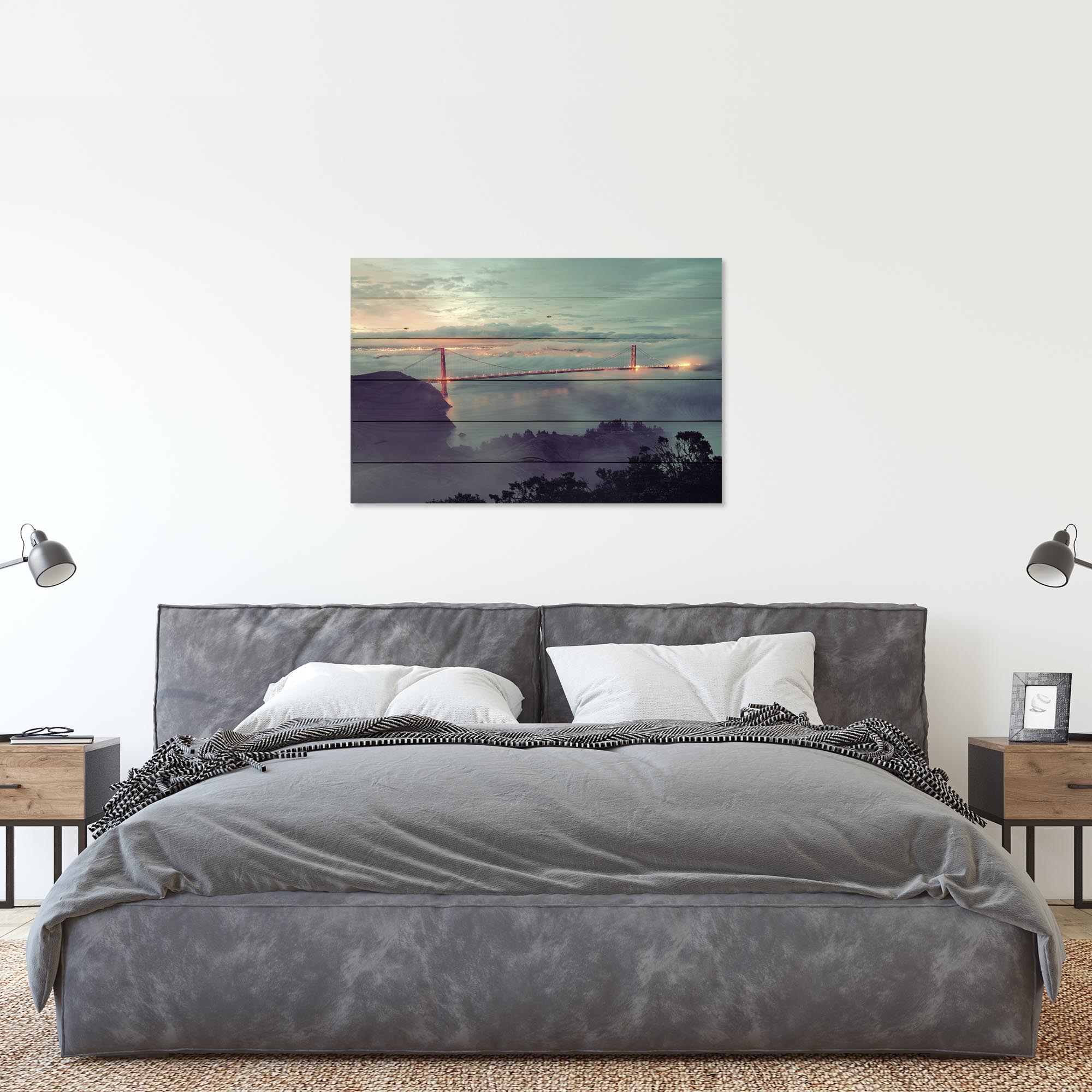 Wood Picture Golden Gate Bridge in the Mist-50x70 cm