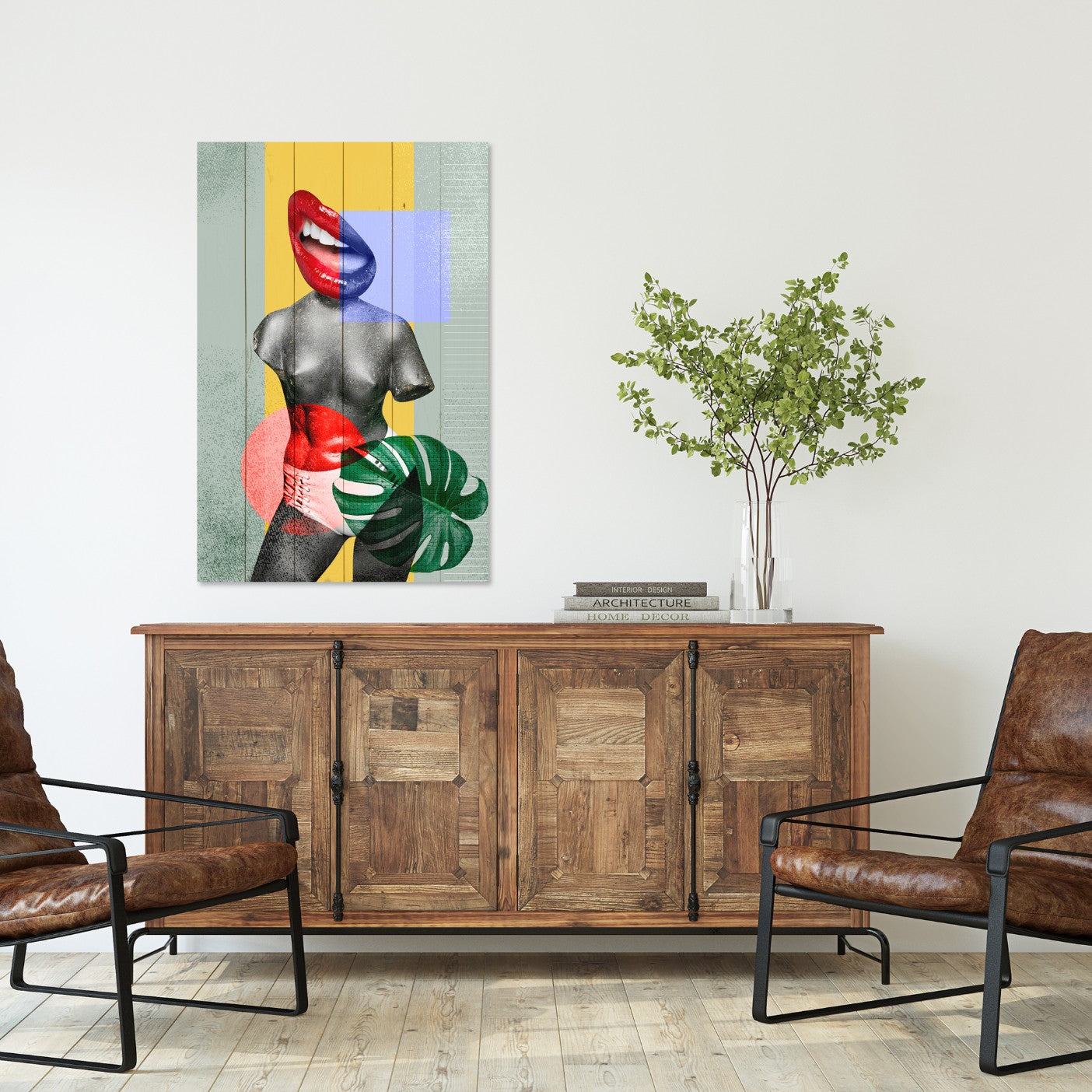Bild Holz Buntes Vintage Collage Design-20x30 cm