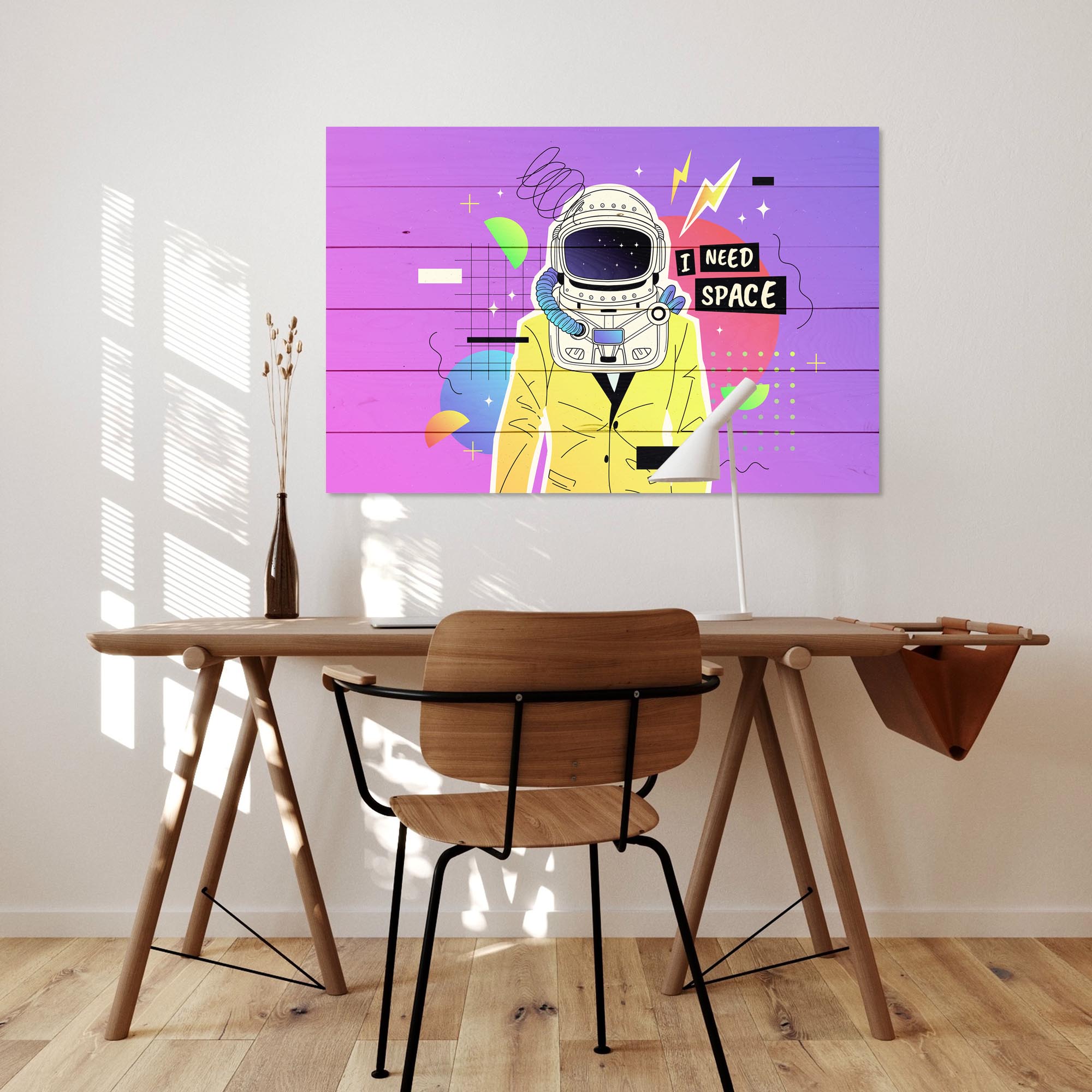 Bild Holz Bunter Kosmonaut-40x60 cm