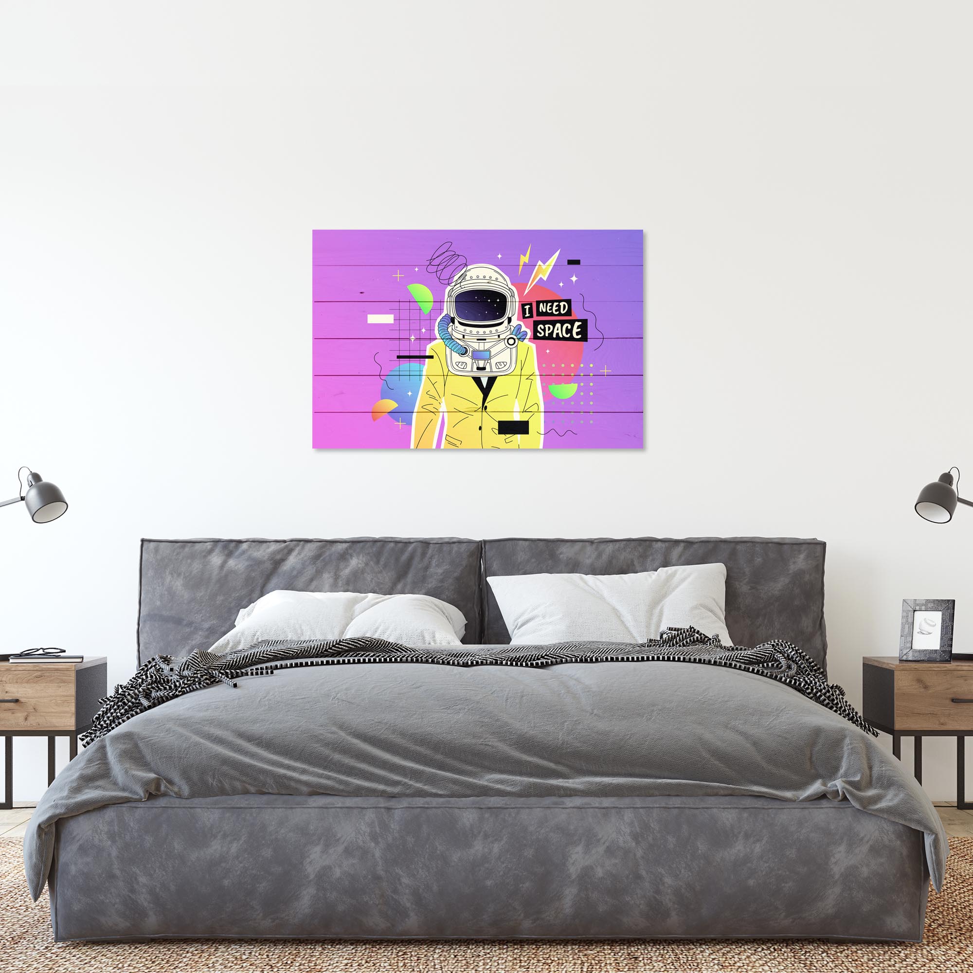 Bild Holz Bunter Kosmonaut-40x60 cm