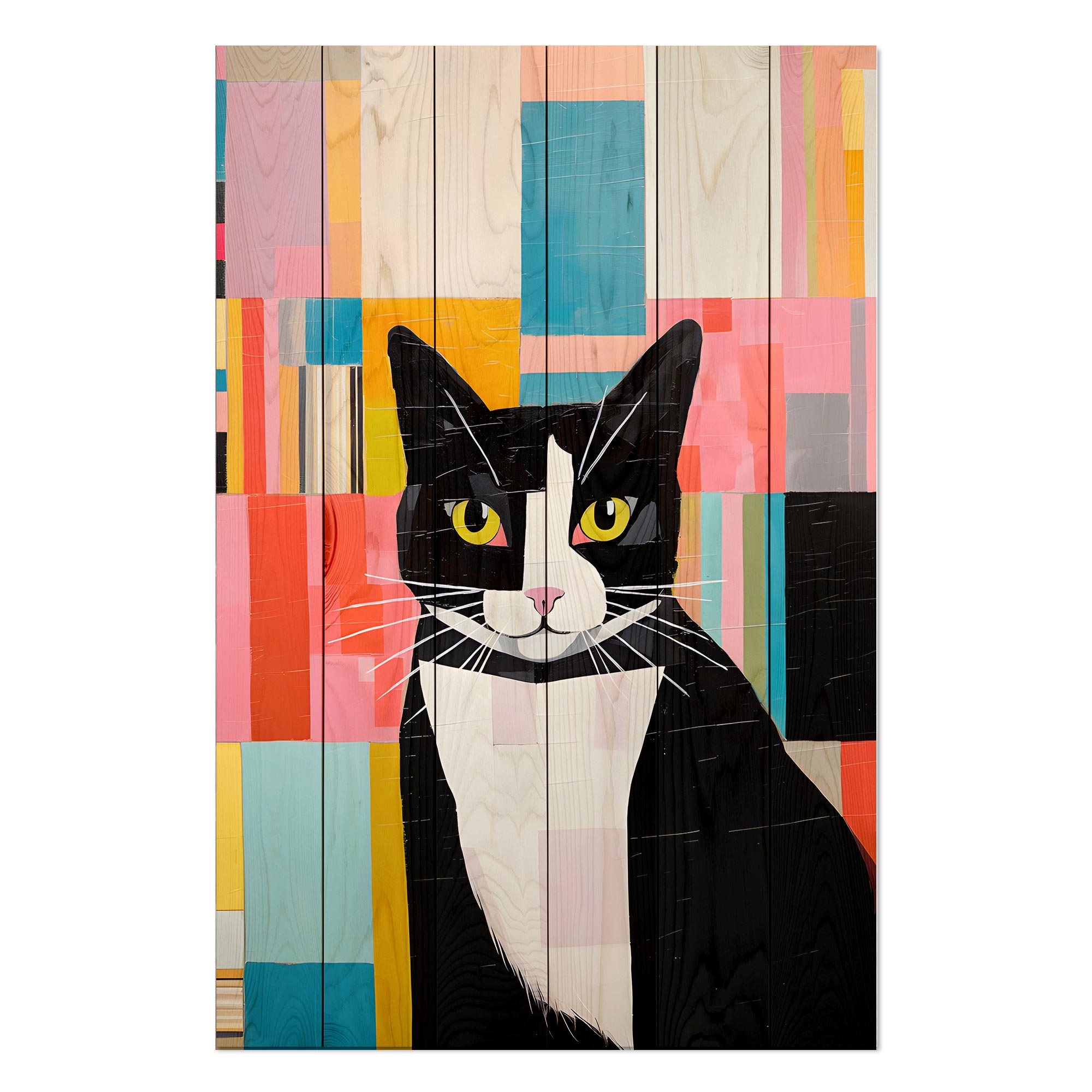 Bild Holz Mosaik Katze-50x70 cm