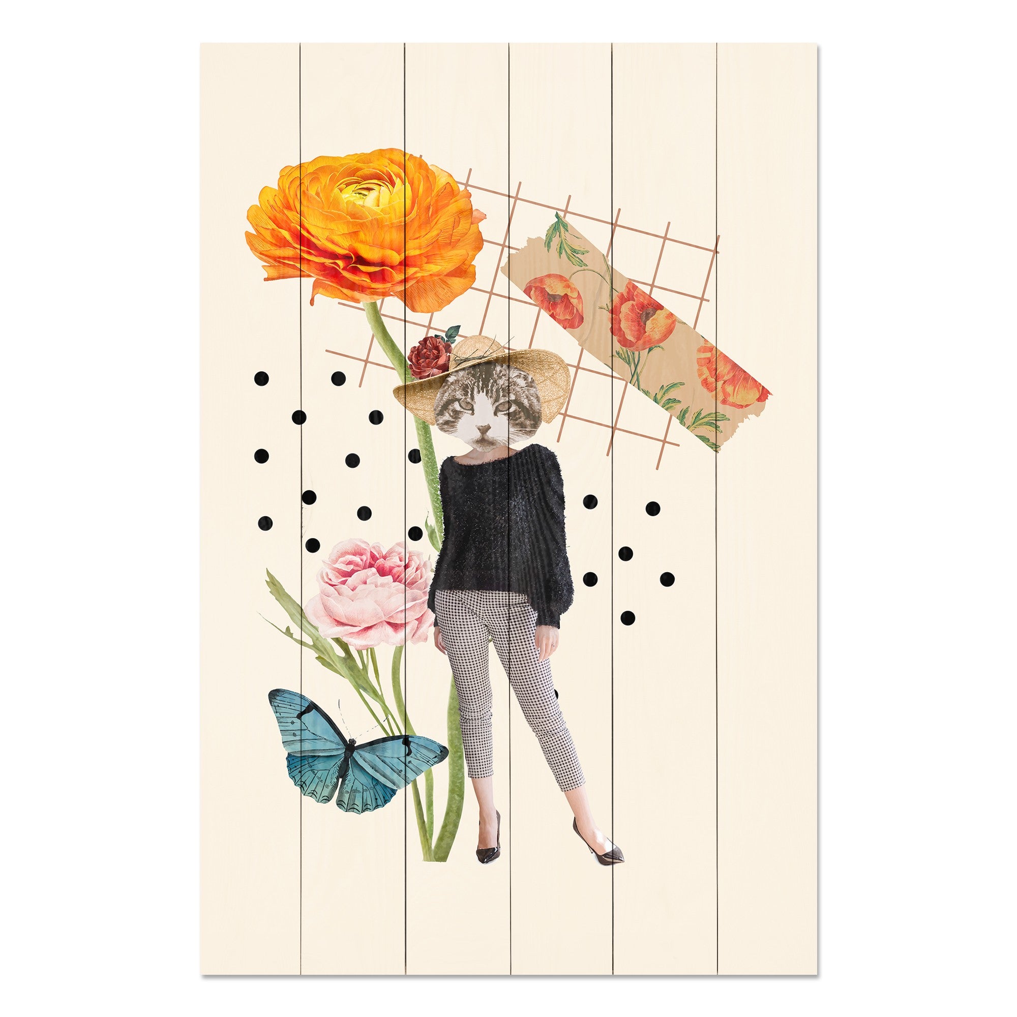 Bild Wood Feminines Ästhetisches Element Katze-40x60 cm