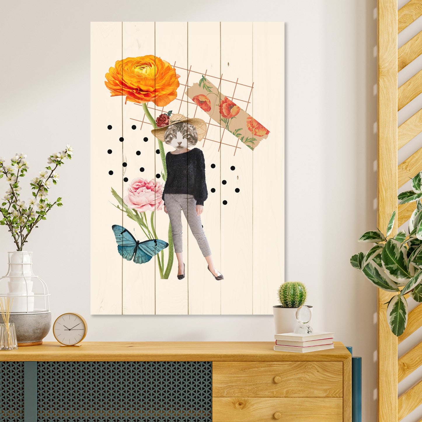 Obraz Dřevo Ženský Estetický Prvek Kočka-60x90 cm