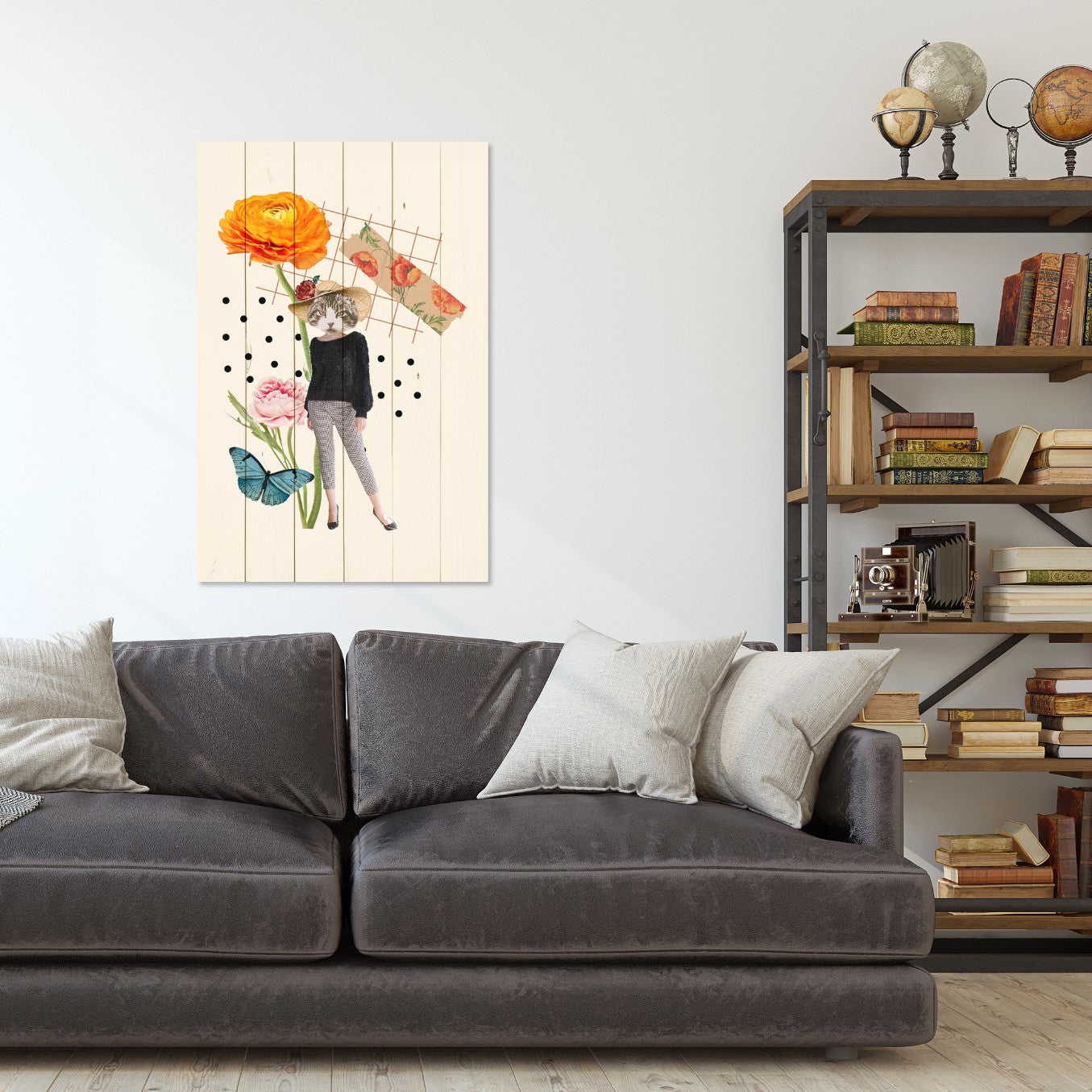 Bild Wood Feminines Ästhetisches Element Katze-40x60 cm