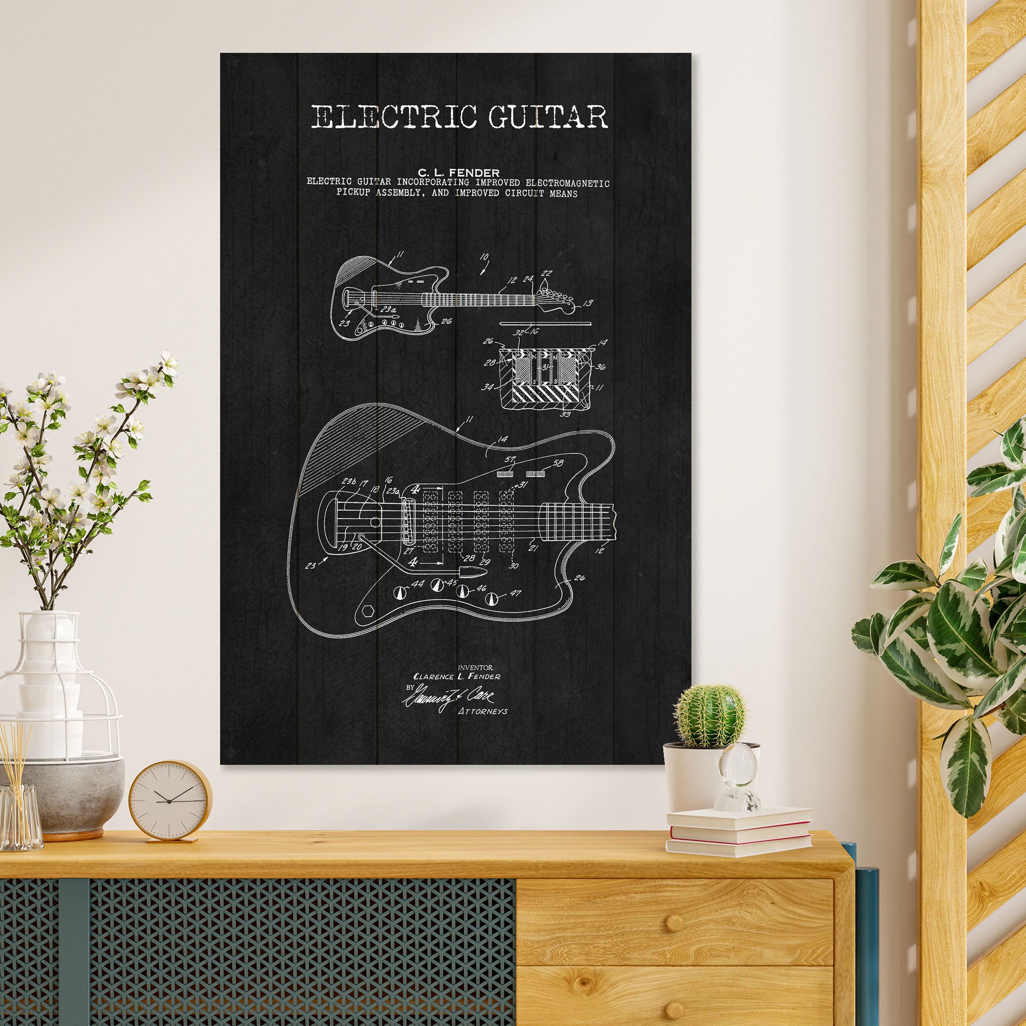 Obraz Wood Electric Guitar Black-50x70 cm