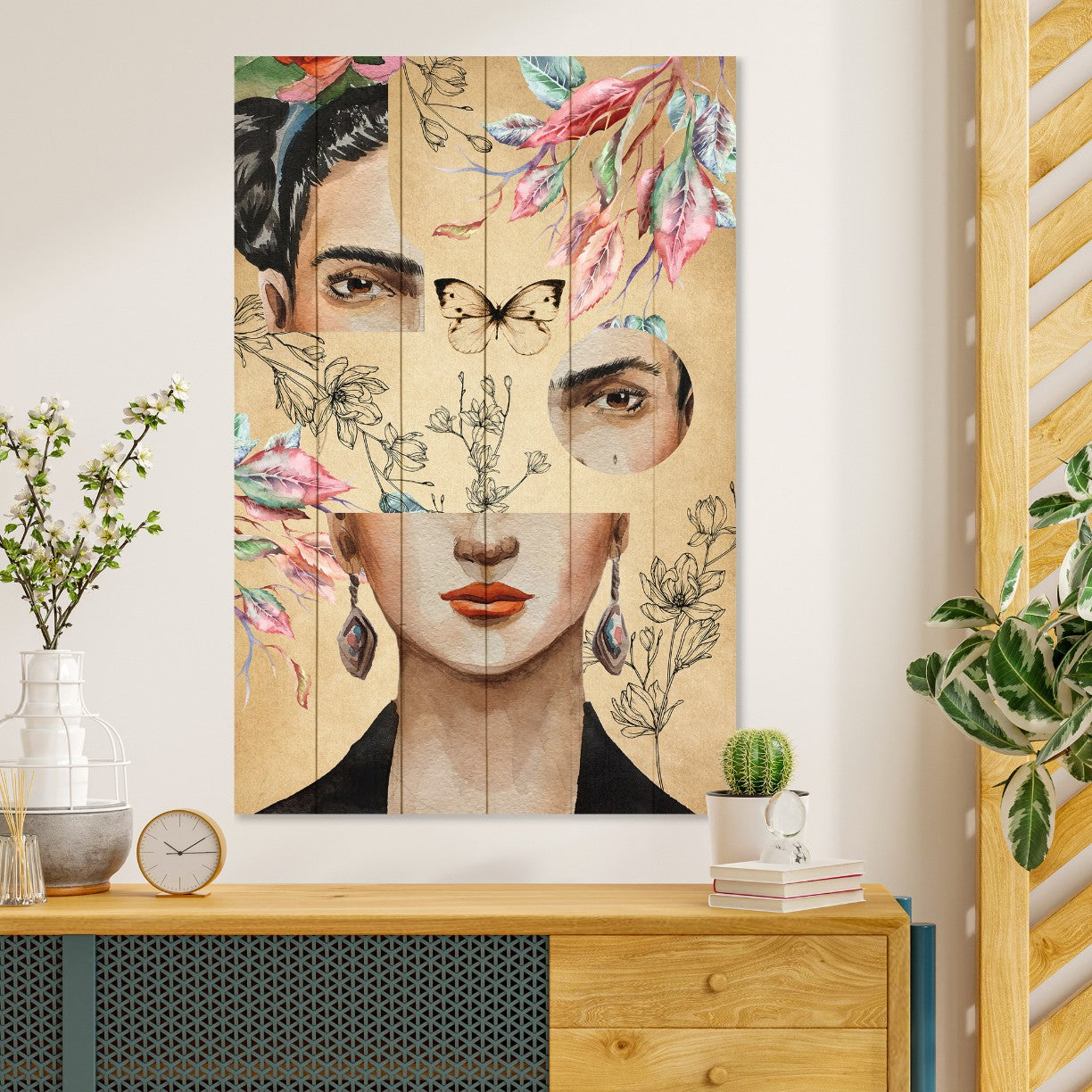 Obraz Wood Frida and Flower Collage-40x60 cm