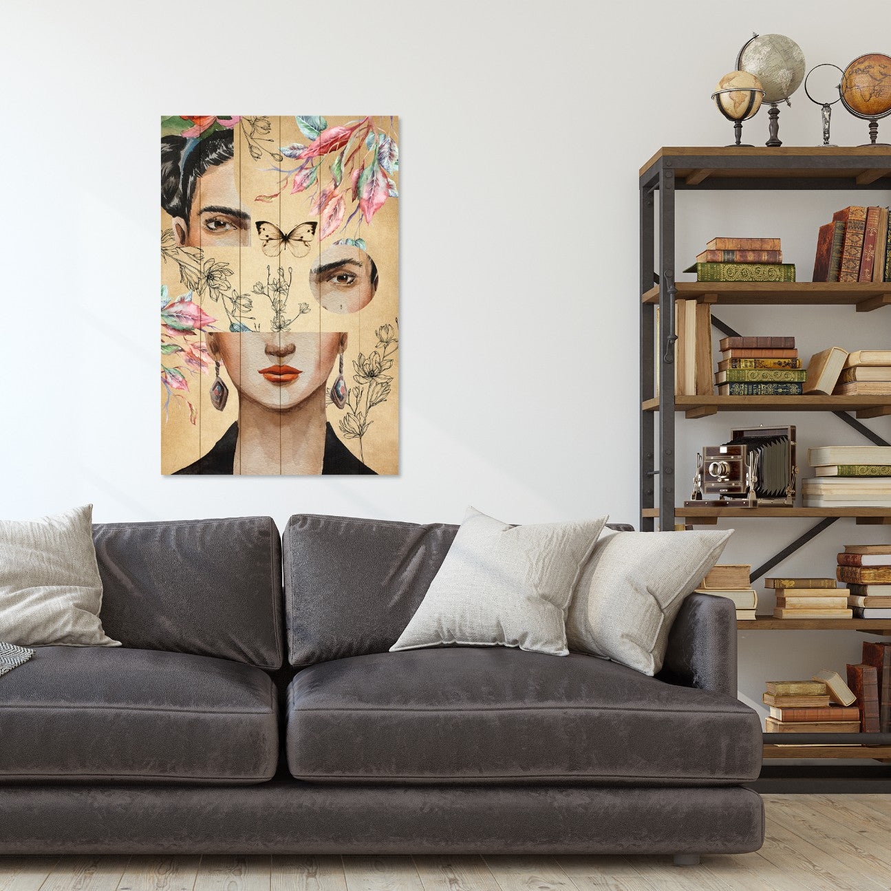 Obraz Wood Frida and Flower Collage-50x70 cm