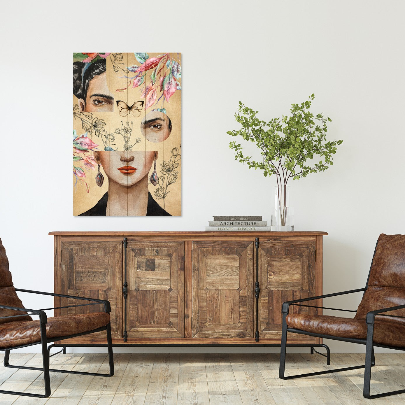 Obraz Wood Frida and Flower Collage-50x70 cm