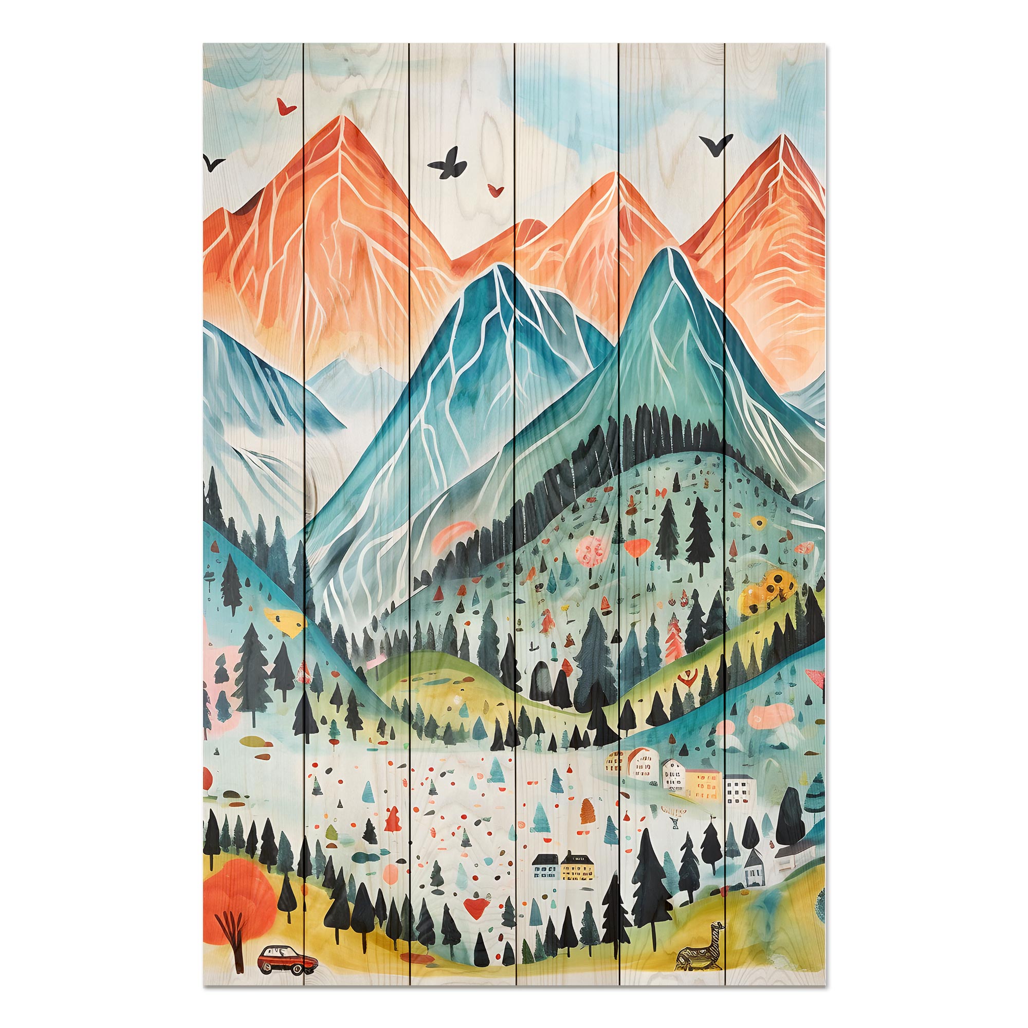 Obraz Wood Hory akvarel-50x70 cm