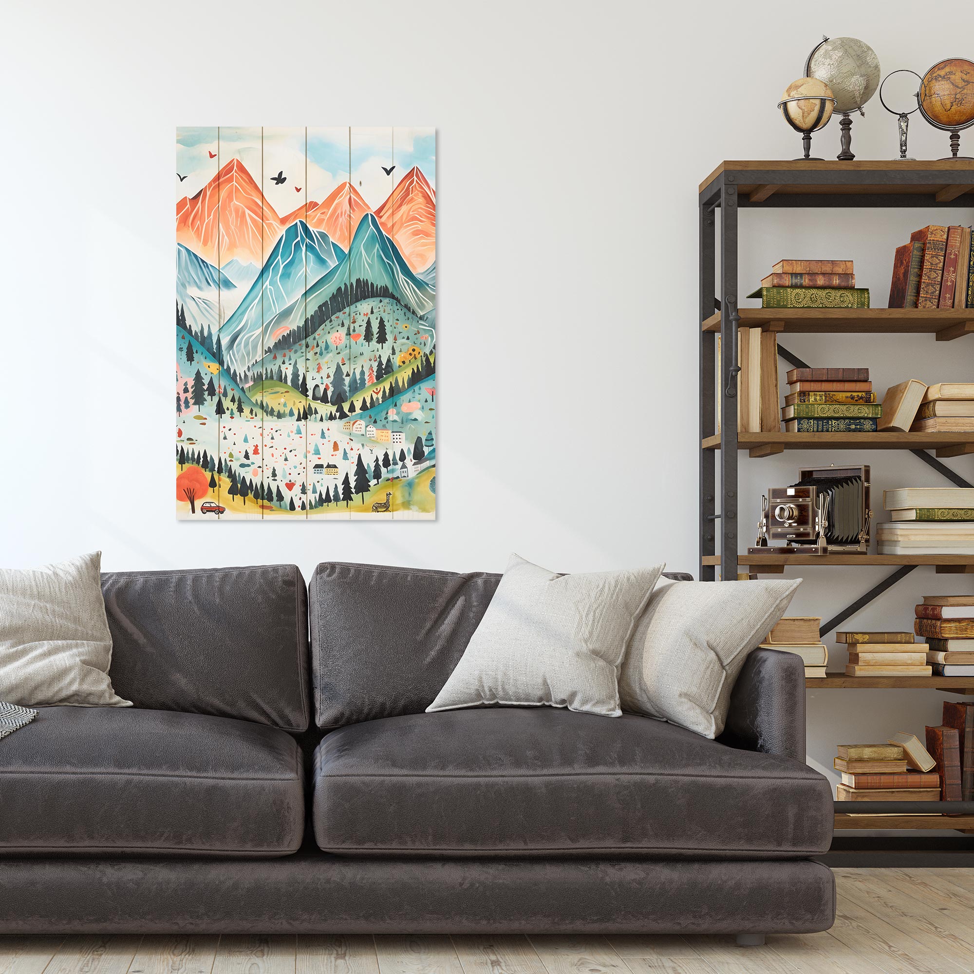 Obraz Wood Hory akvarel-50x70 cm