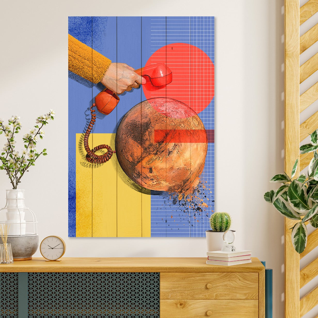 Obraz Wood Artistic Red Phone-30x40 cm
