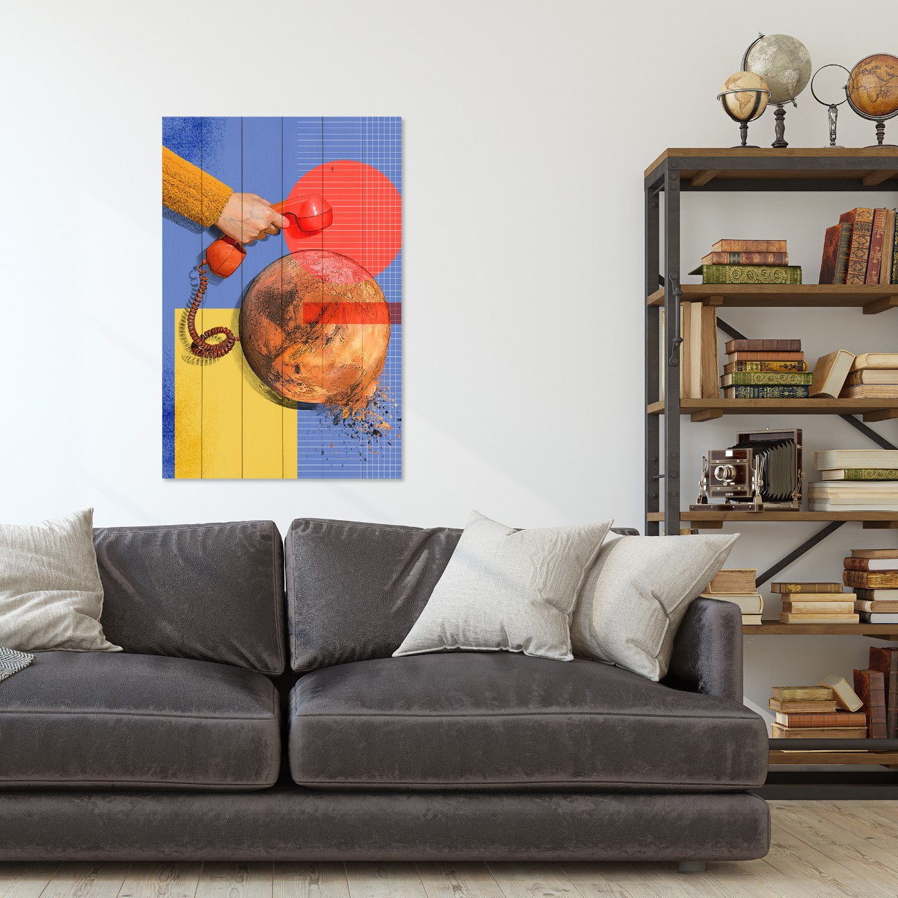 Wood Picture Artistic Red Phone-40x60 cm