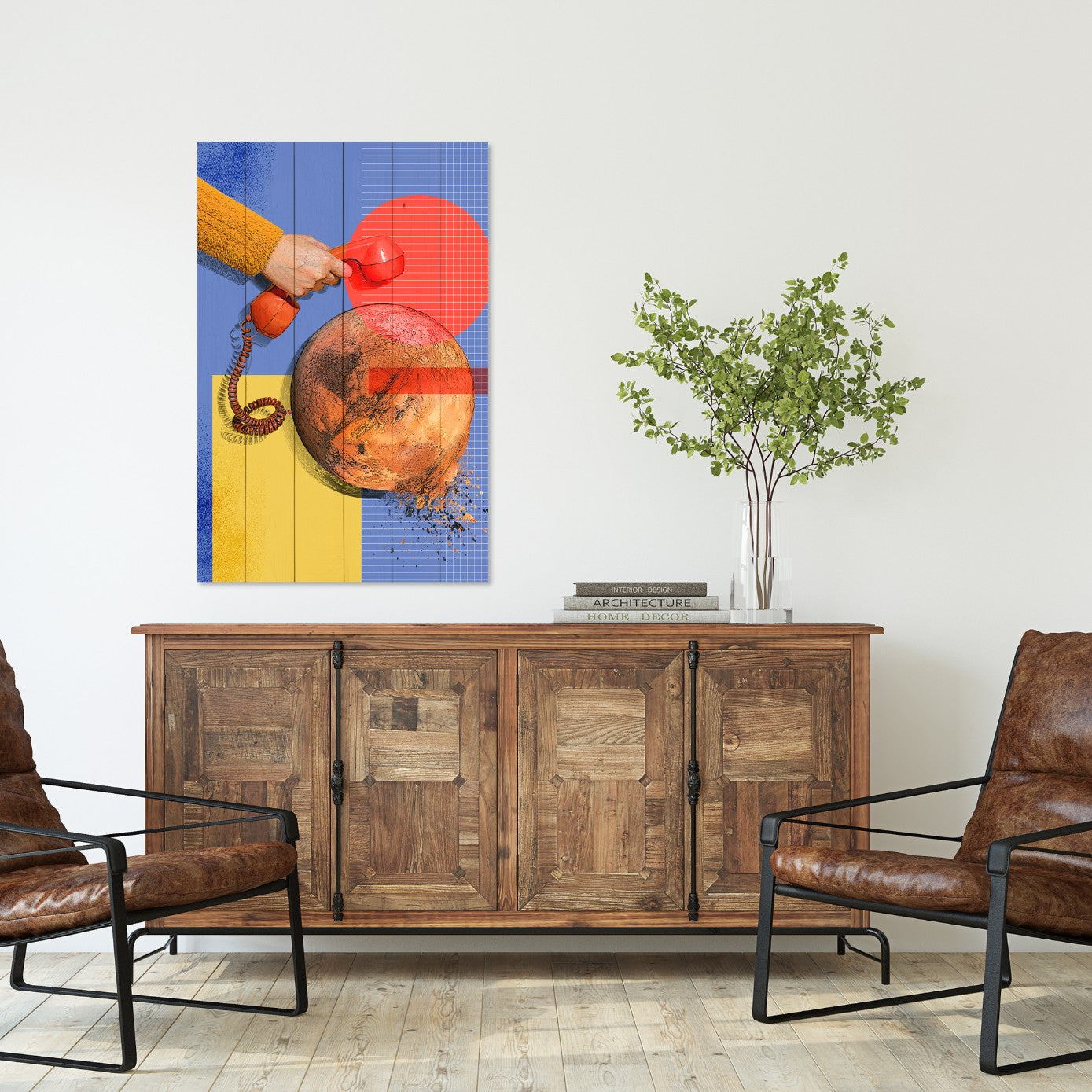 Obraz Wood Artistic Red Phone-20x30 cm