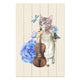 Wooden Picture Cat with Fiddle in Flowers
