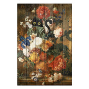 Bild Wood Blumiges Stillleben mit Katze