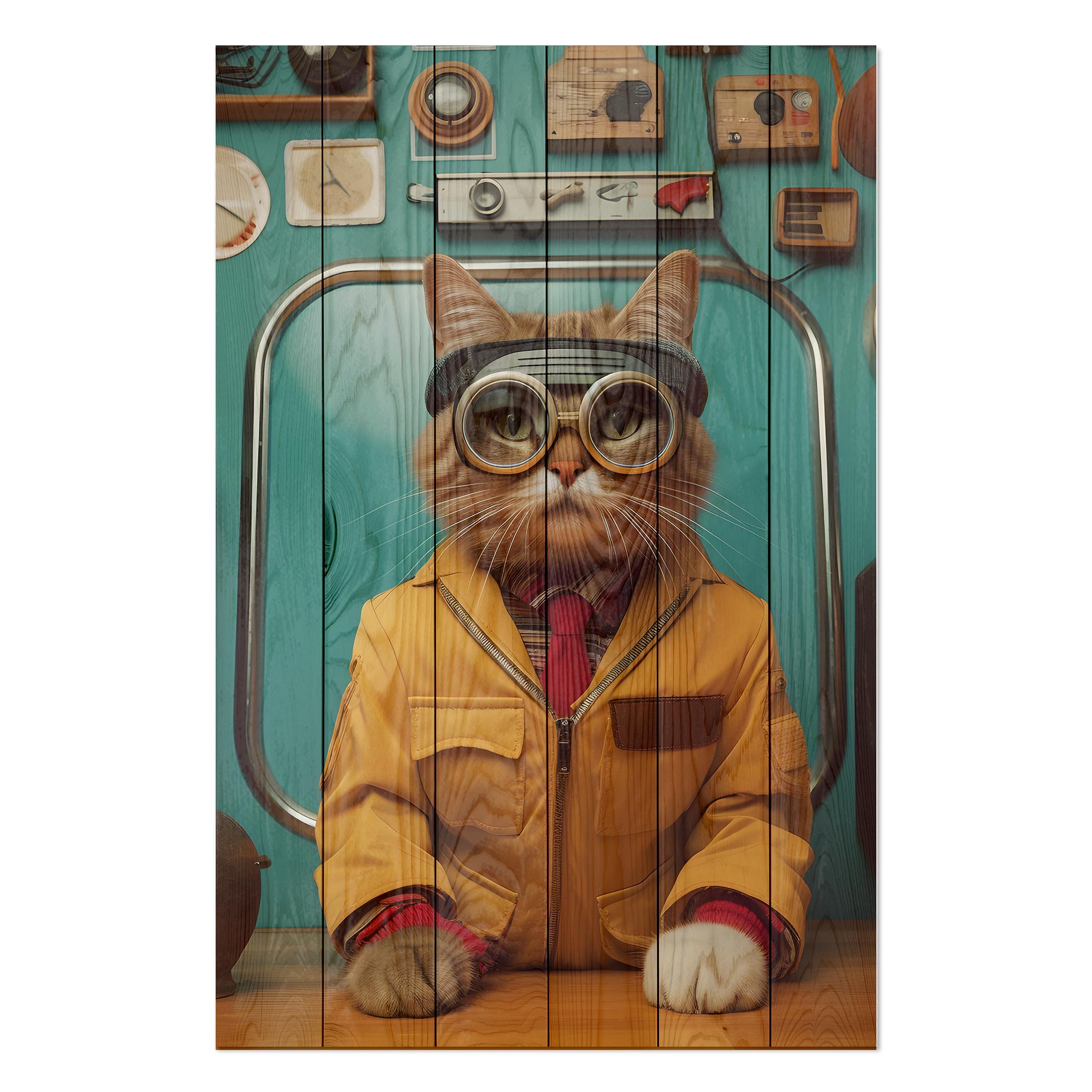 Bild Wood Ingenieur Katze-60x90 cm