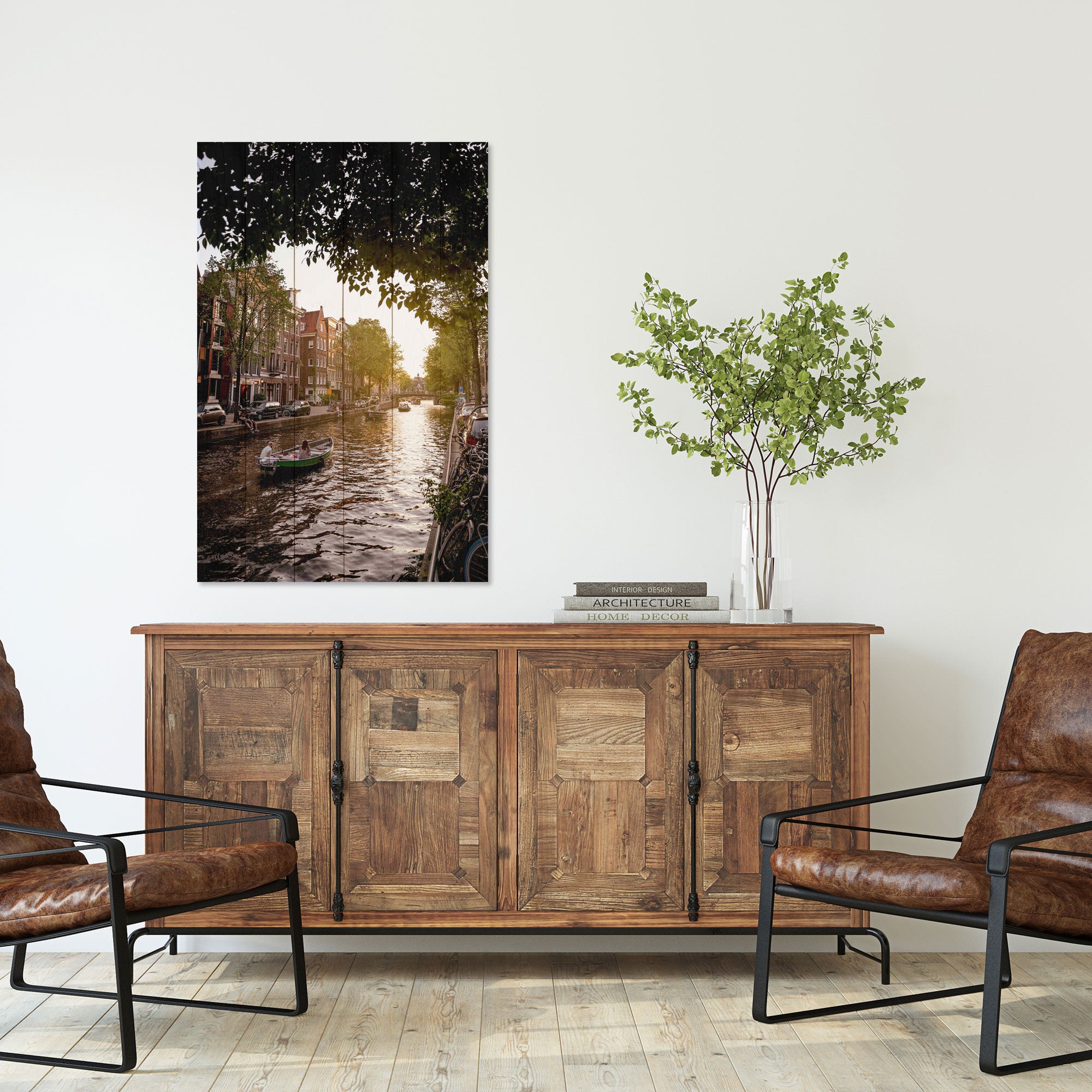 Obraz Wood Plavba lodí po kanálu-50x70 cm