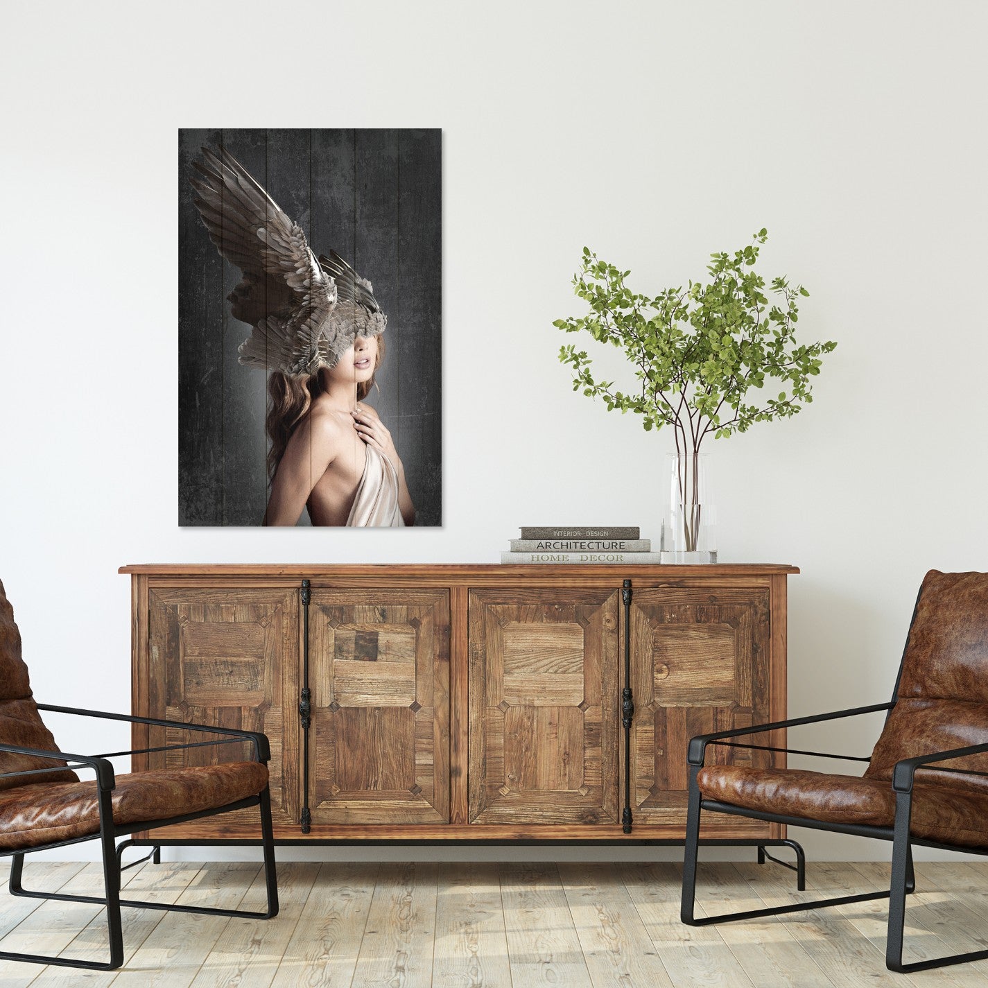 Bild Wood Braune Flügel am Kopf-60x90 cm