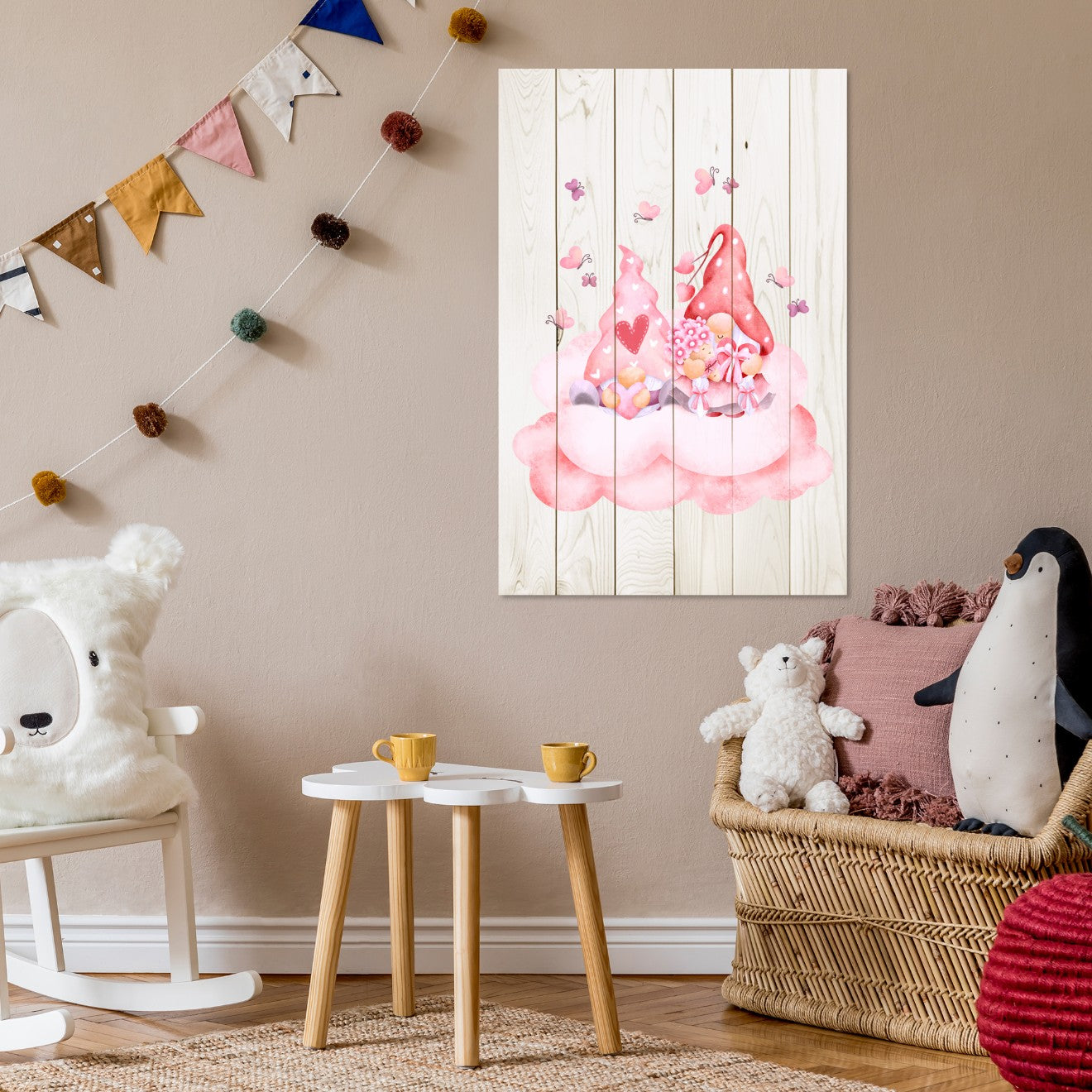 Obraz Wood Pink Gnome Couple-30x30 cm