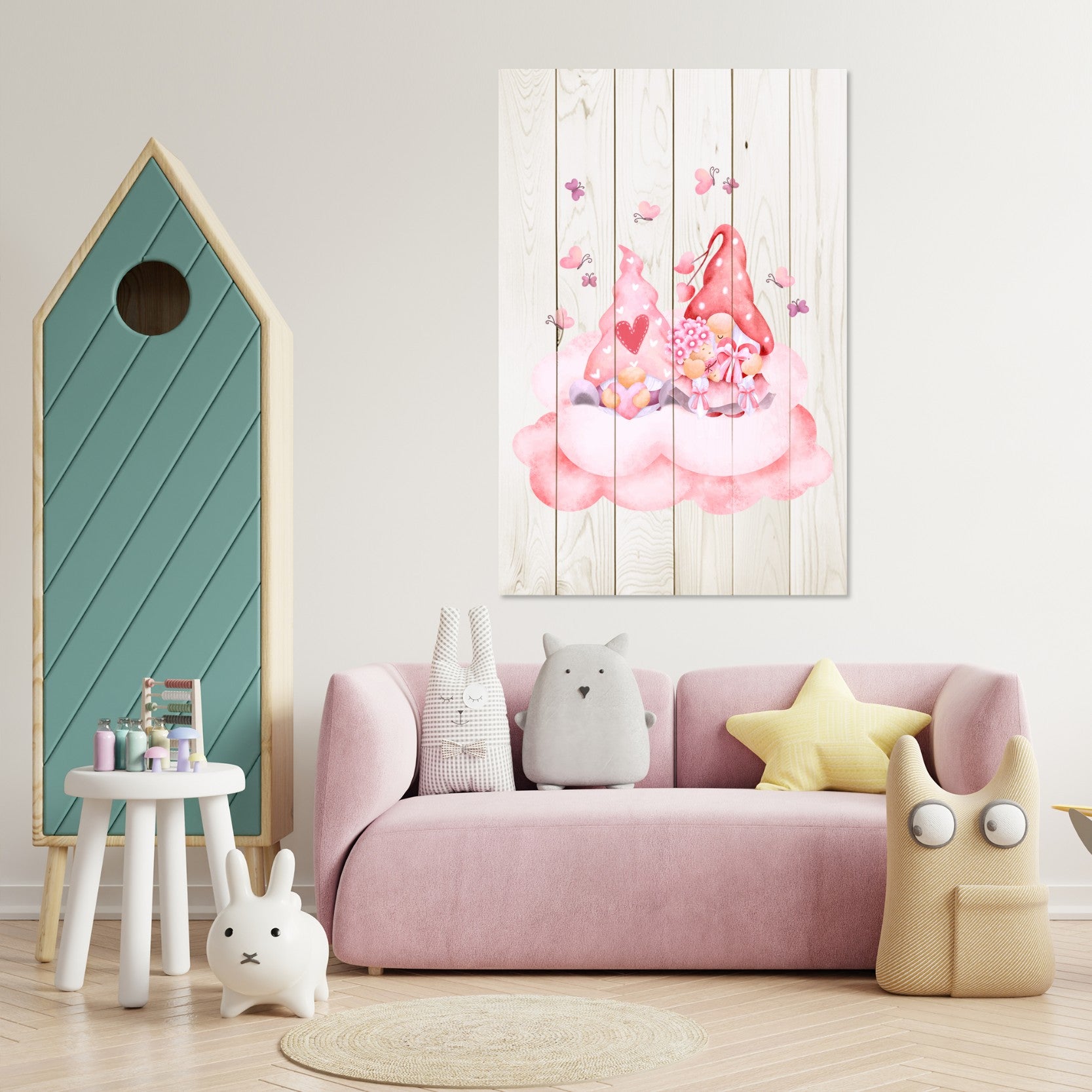 Wood Picture Pink Gnome Couple