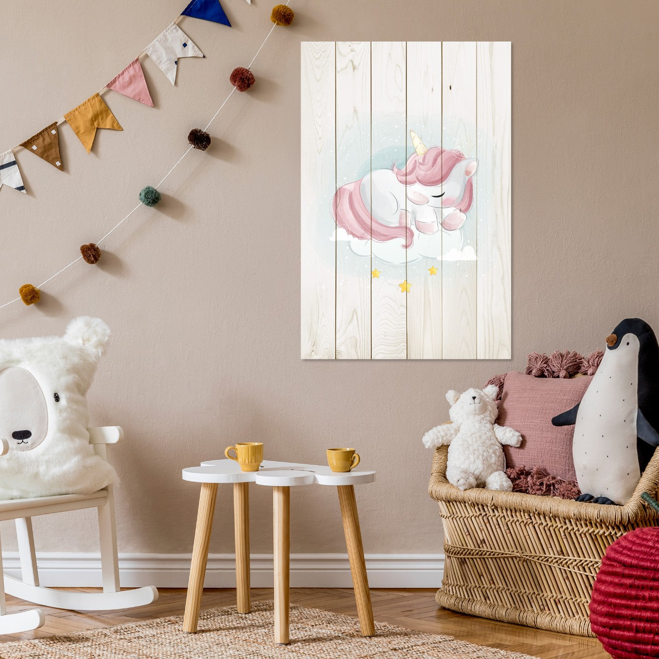 Obraz Wood Sweet Unicorn Sleeping Cloud-60x90 cm
