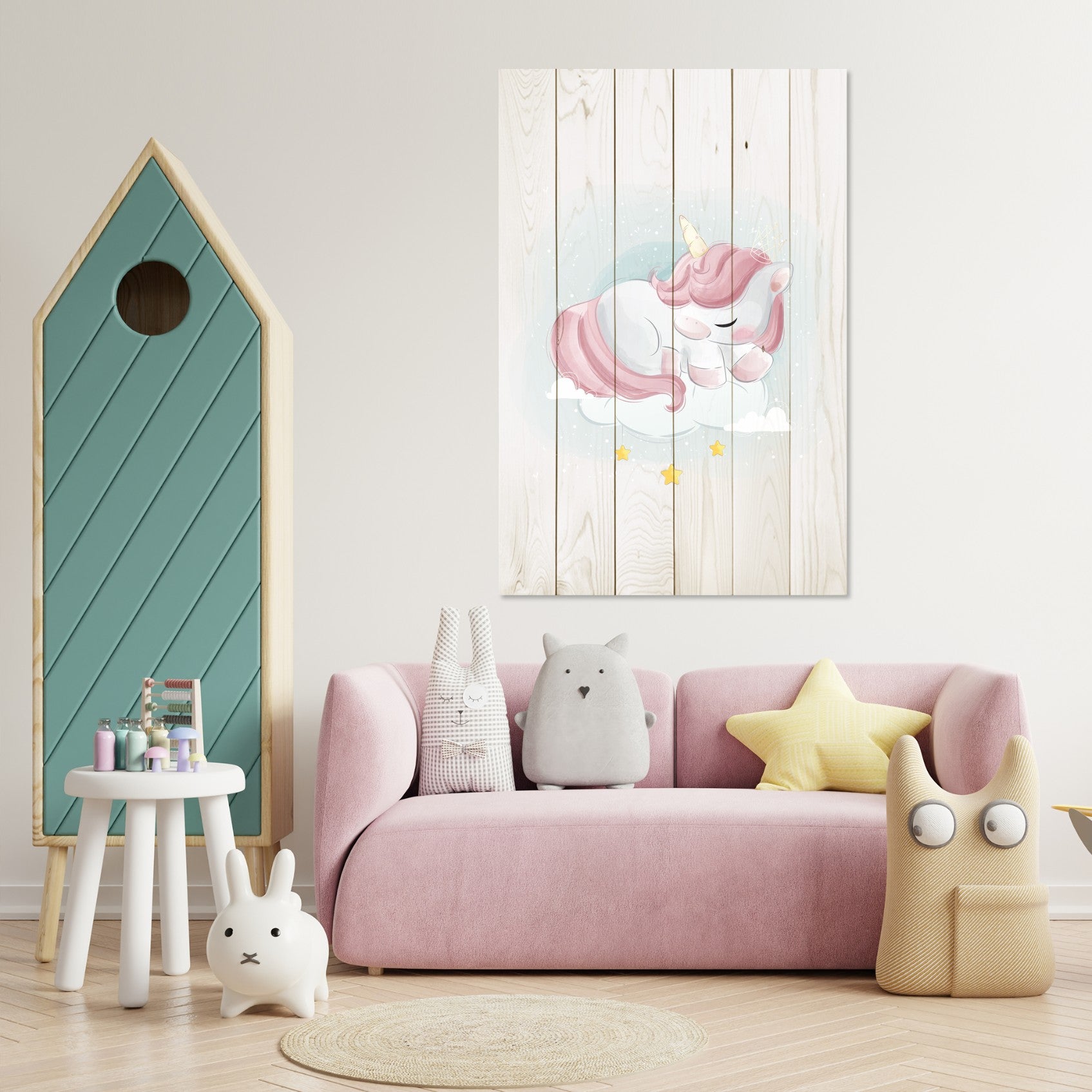 Obraz Wood Sweet Unicorn Sleeping Cloud-60x90 cm